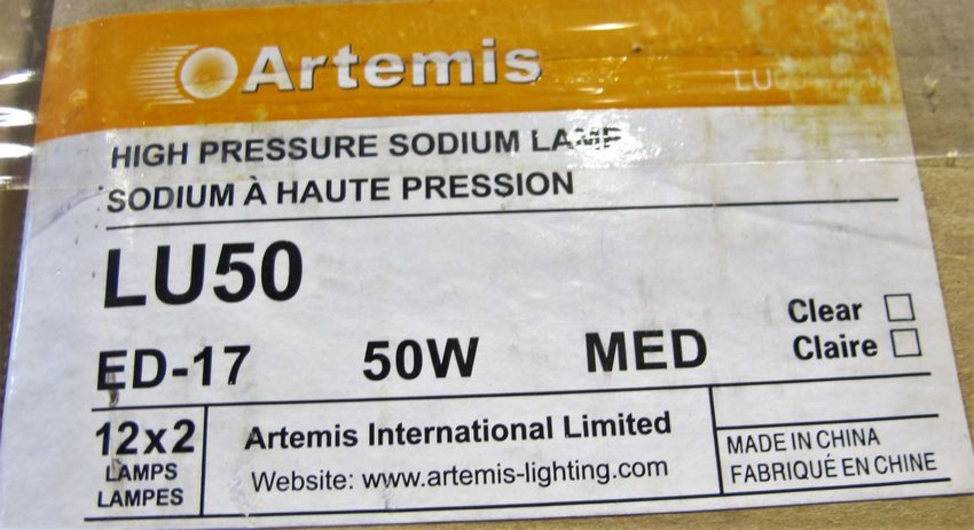 LOT OF (12) PALLETS OF ASST. ARTEMIS HIGH PRESSURE SODIUM LAMPS (APPROX. 1,000 BULBS) W/ ASST. - Image 3 of 13