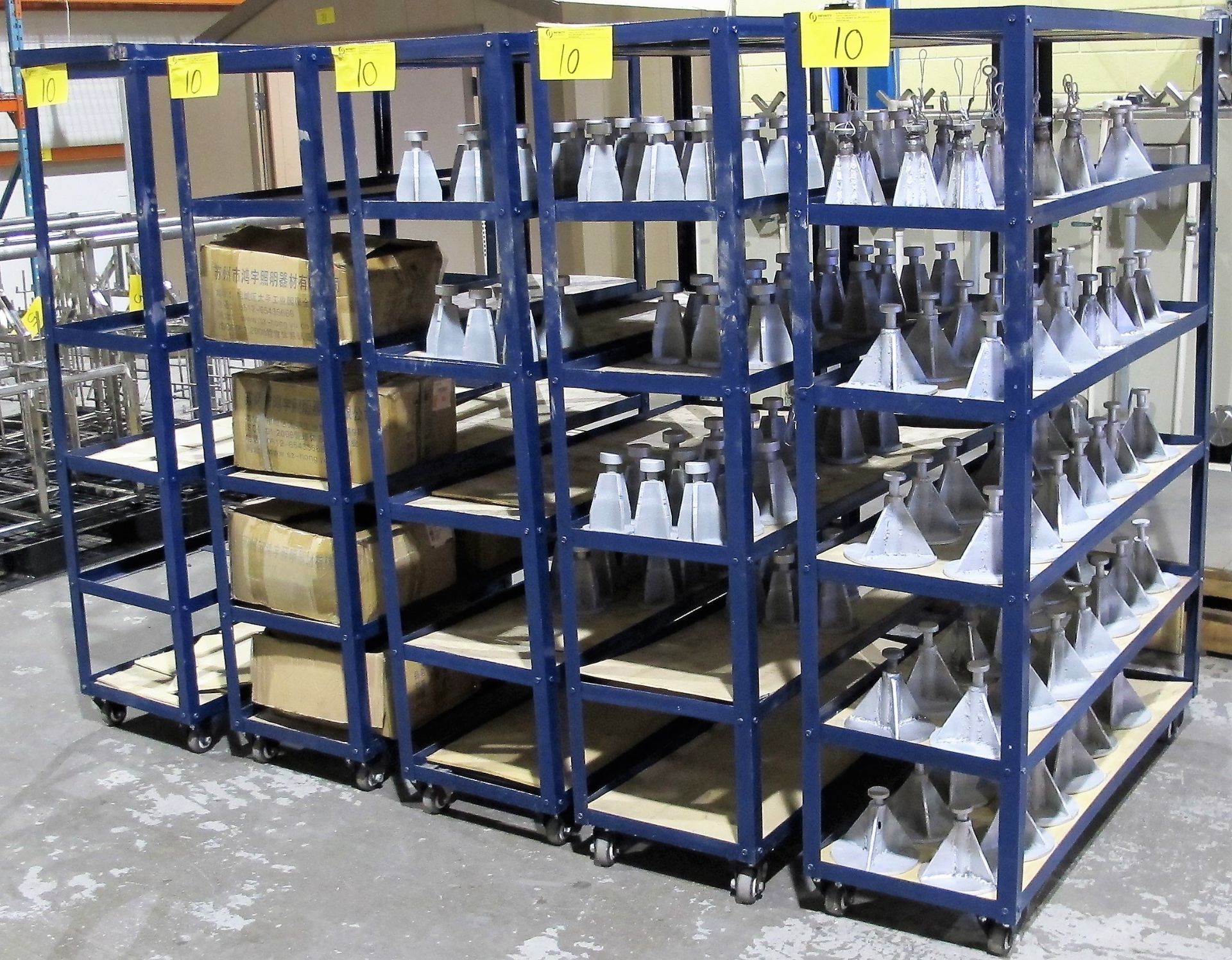 LOT OF (5) METAL PRODUCT TRANSFER CARTS W/ APPROX. (250) METAL PRODUCT MOUNTS (SUBJECT TO LOT 1 EN-