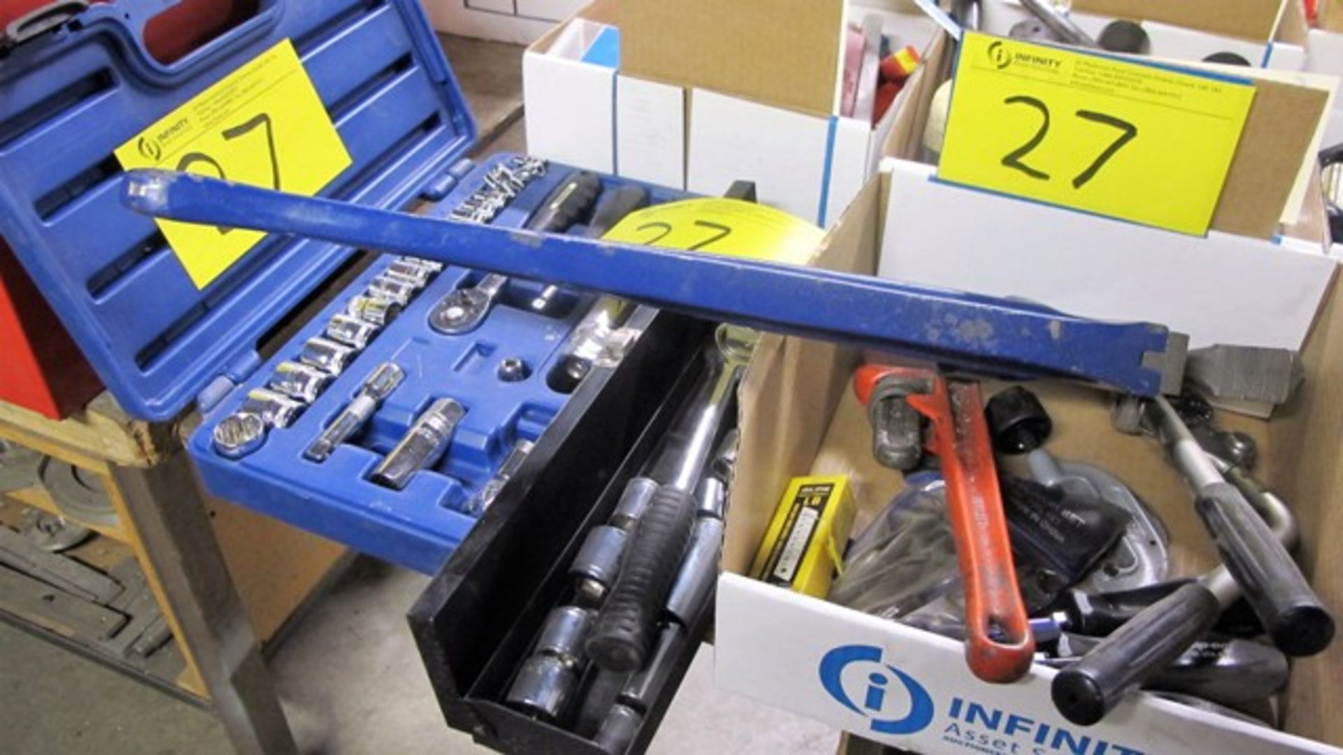 SOCKET SETS, PIPE WRENCHES, ETC (3 BOXES)