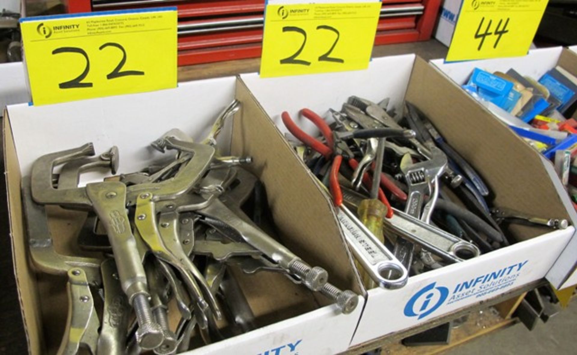 ASSORTED VICE GRIPS, PLIERS, WRENCHES (3 BOXES)