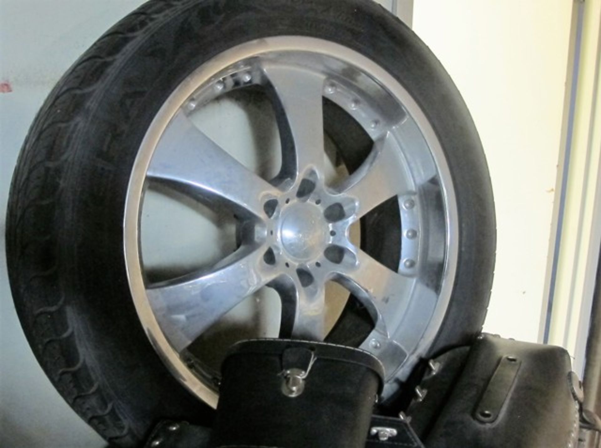 LOT OF (4) GOODYEAR FORTERA 305/45R ZZ TIRES (ON RIMS), MOTORCYCLE SADDLE BAGS, BALL HITCH AND - Image 3 of 3