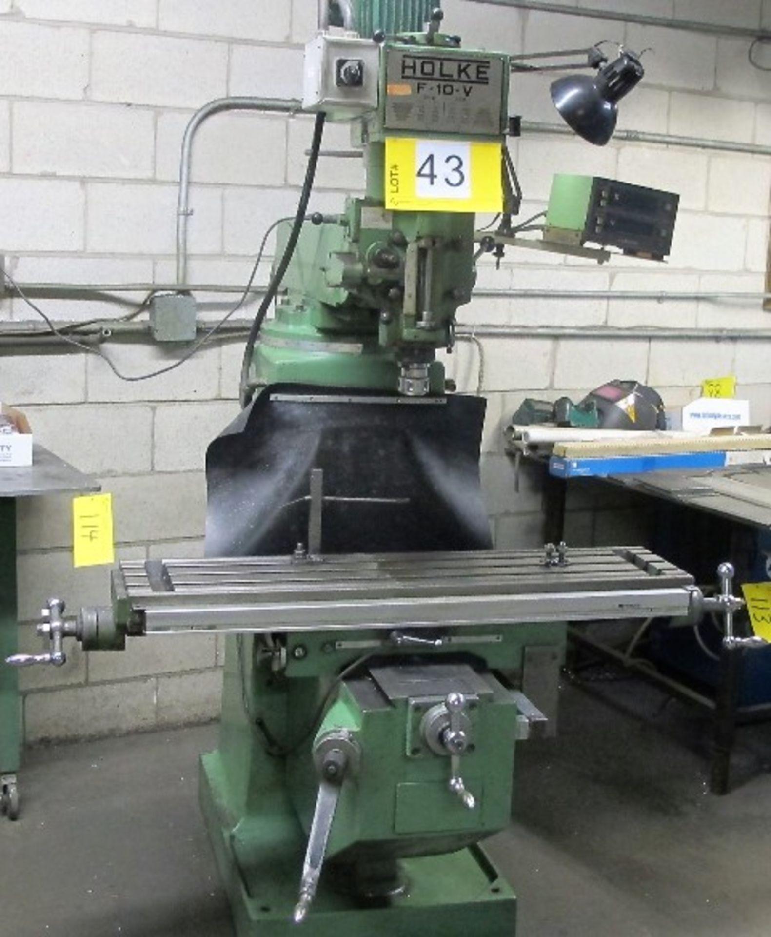 HOLKE F-10-V VERTICAL MILLING MACHINE, 10" X 44" TABLE, MITUTOYO 2-AXIS DRO, SPEEDS TO 4,550 RPM,