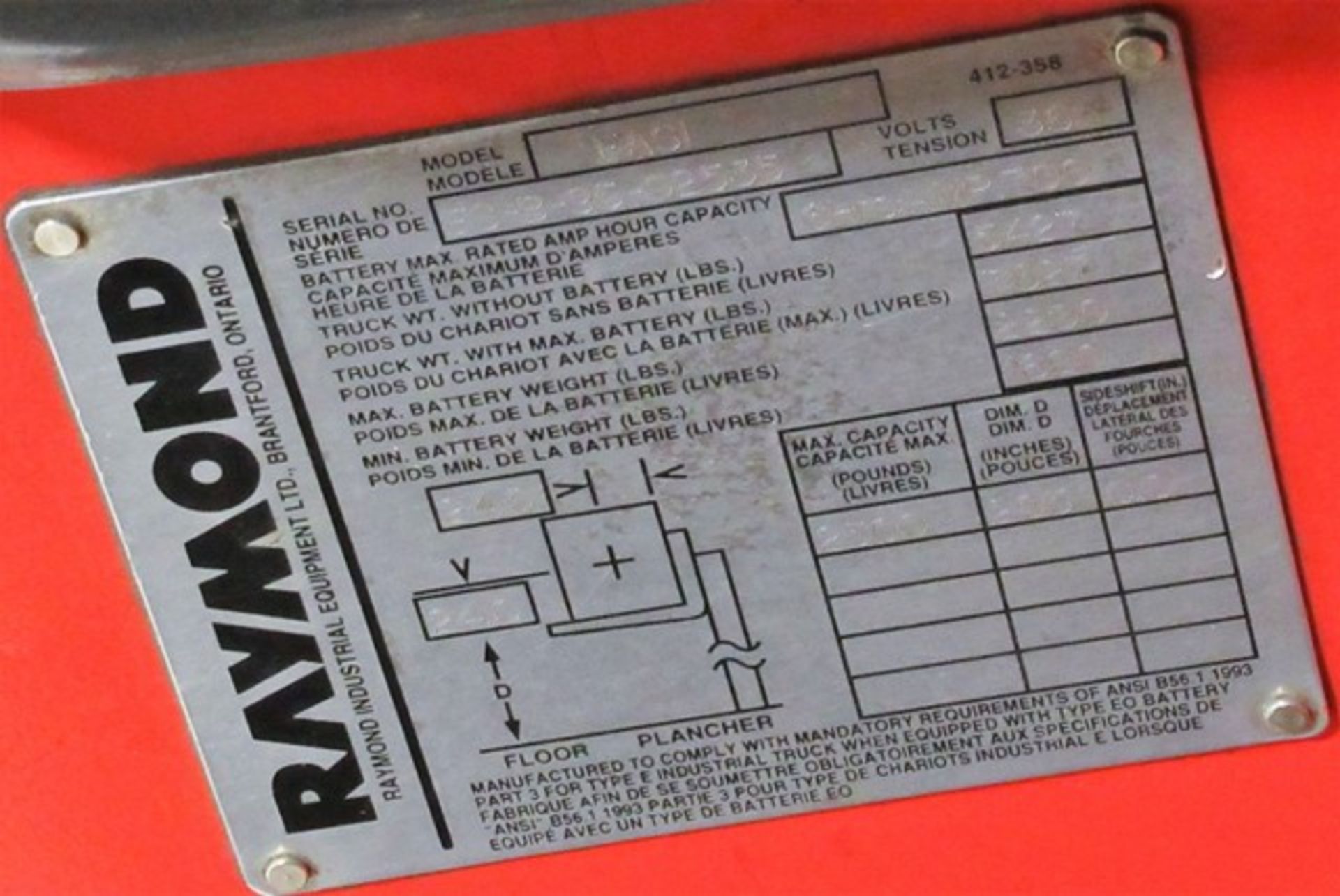 RAYMOND EASI Electric Reach Truck, 2,500lb Cap., 205” Max Lift, 7’ Mast Height, 36V, s/n ES-B-95- - Image 4 of 5