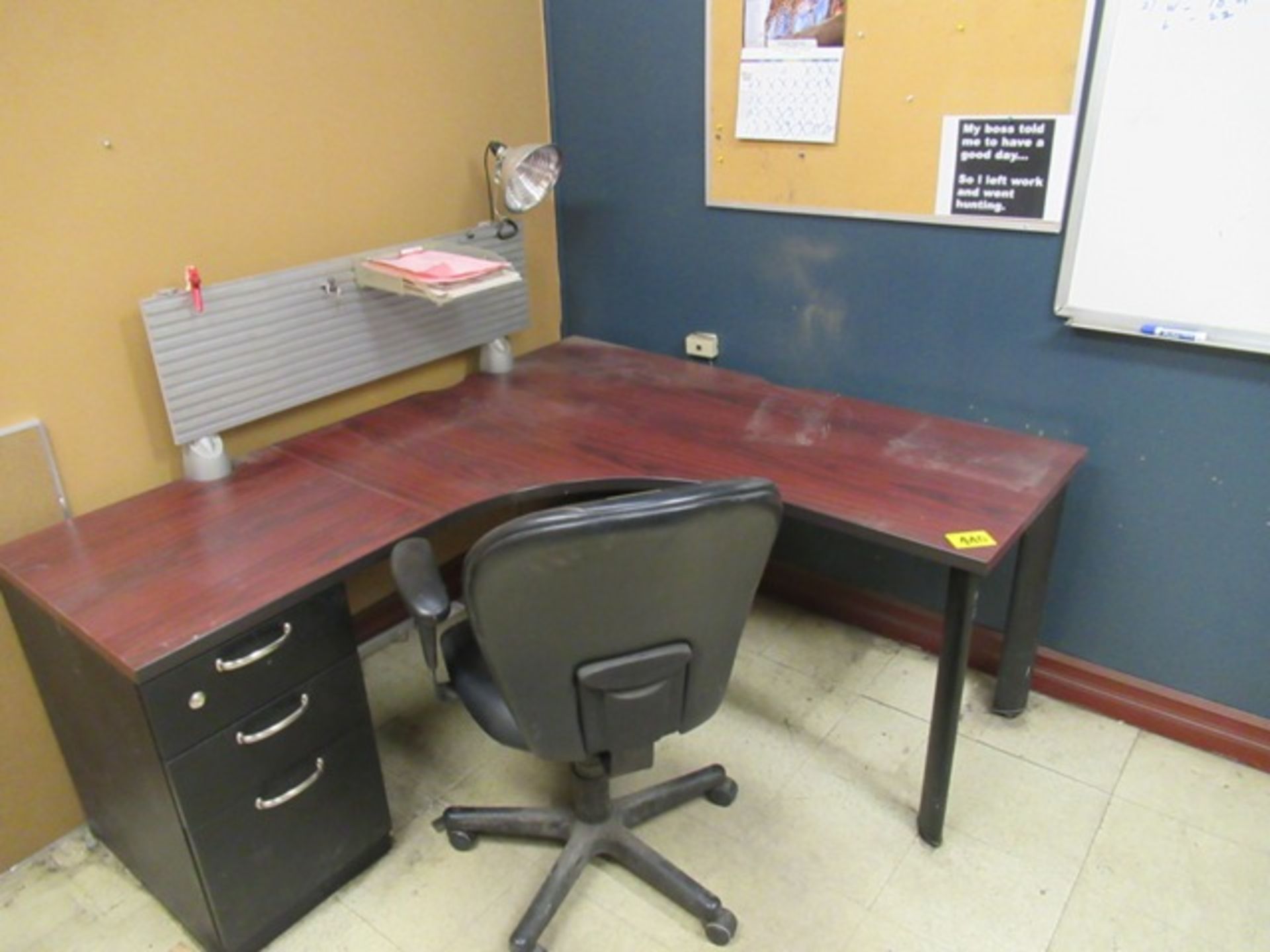 LOT 2 U-SHAPED DESKS, 2 ARMCHAIRS, WHITE BOARD, 2 DR. FILE CABINET - Image 2 of 2