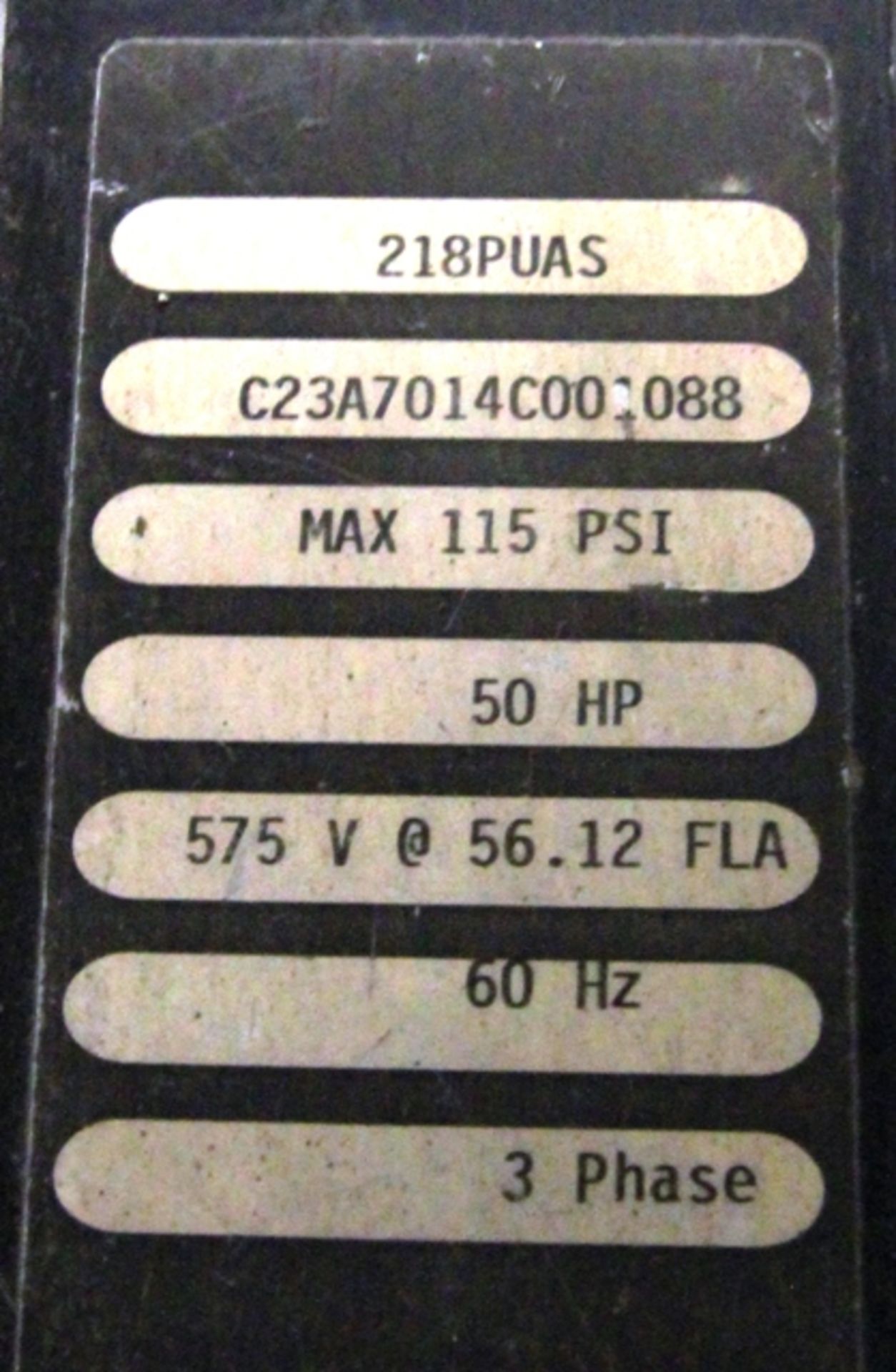 HYDROVANE 218 PVAS AIR COMPRESSOR, 50HP, 3/60/575V, 115 PSI, S/N C23A7014C001088 - Image 3 of 3