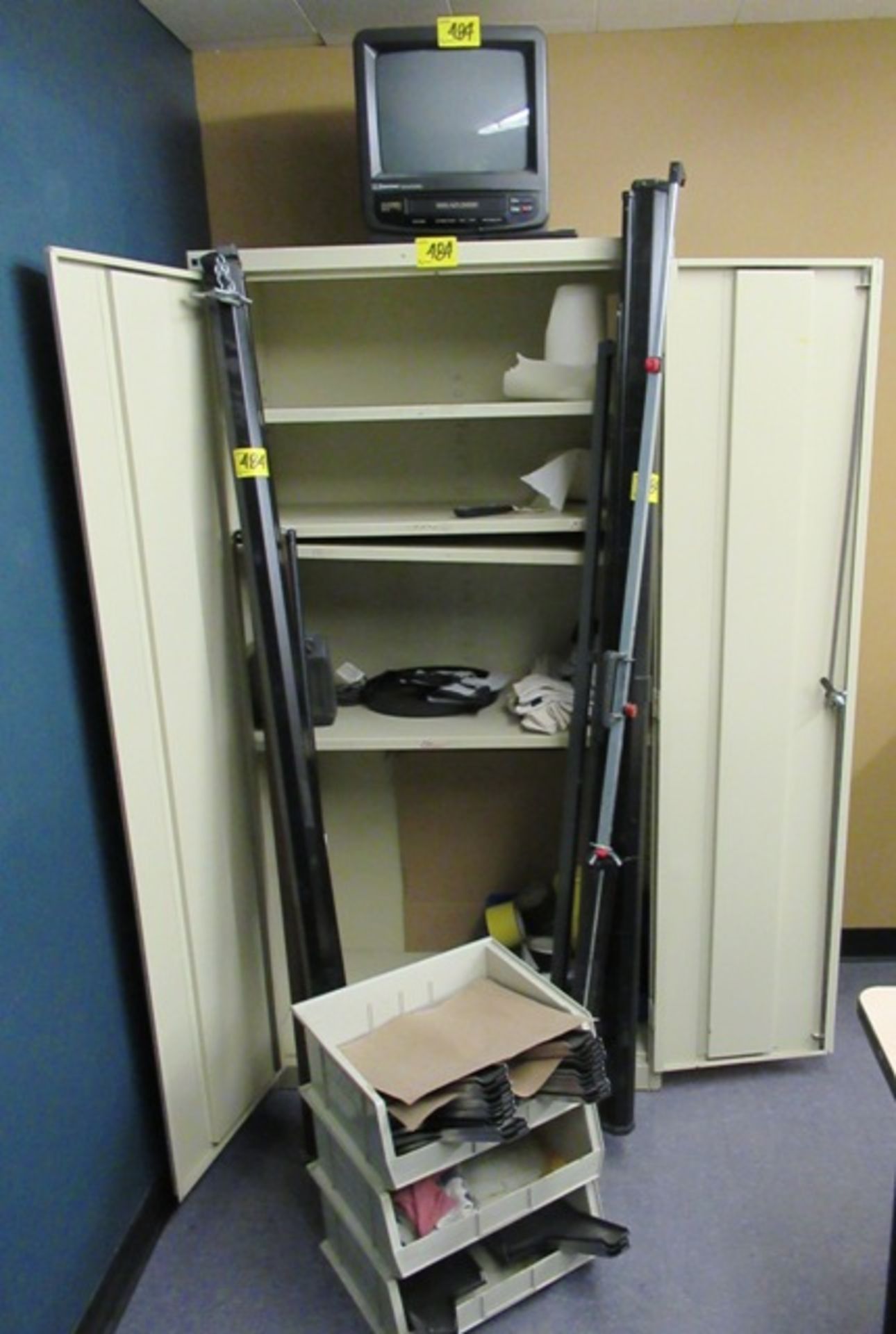 LOT 2 DR. METAL STORAGE CABINET, 3 PROJECTOR SCREENS, TV, WALL MOUNTED WHITEBOARD - Image 2 of 3