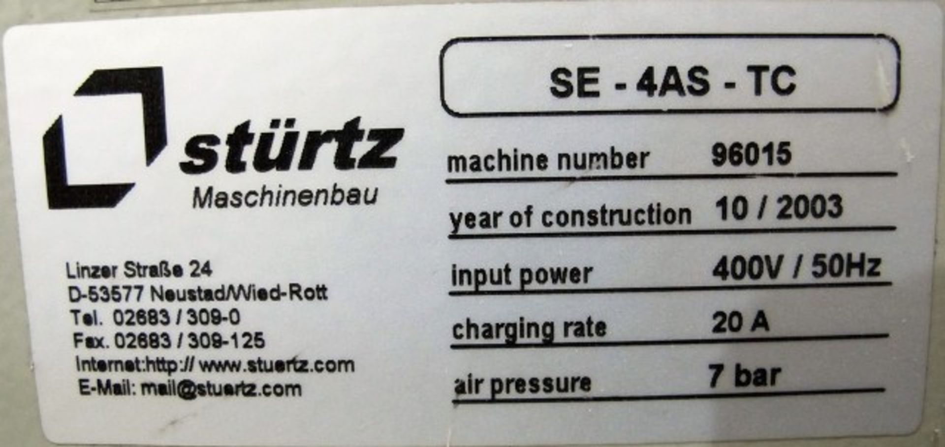 2003 STURTZ SE-4AS-TC SINGLE HEAD CORNER CLEANER, DIGITAL CONTROL, 400V/50HZ, 20A, S/N 96015 ( - Image 7 of 7