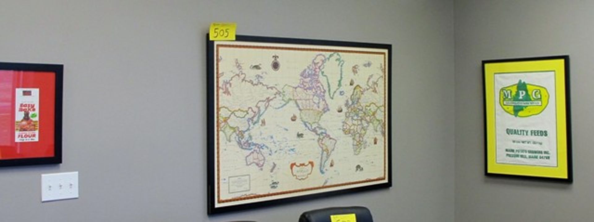 WORLD MAP AND ALL FRAMED PRINTS IN OFFICES