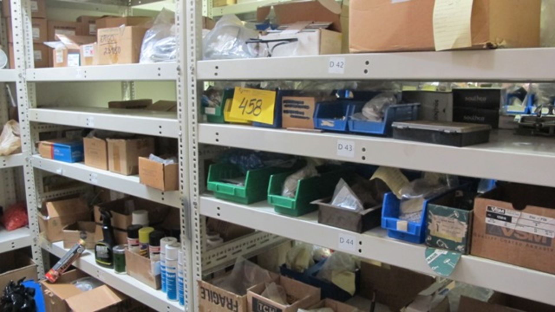 CONTENTS OF 11 SHELVING UNITS (LIGHTS, BELTS, MIXED HARDWARE, ETC) IN PARTS CRIB - Image 2 of 5