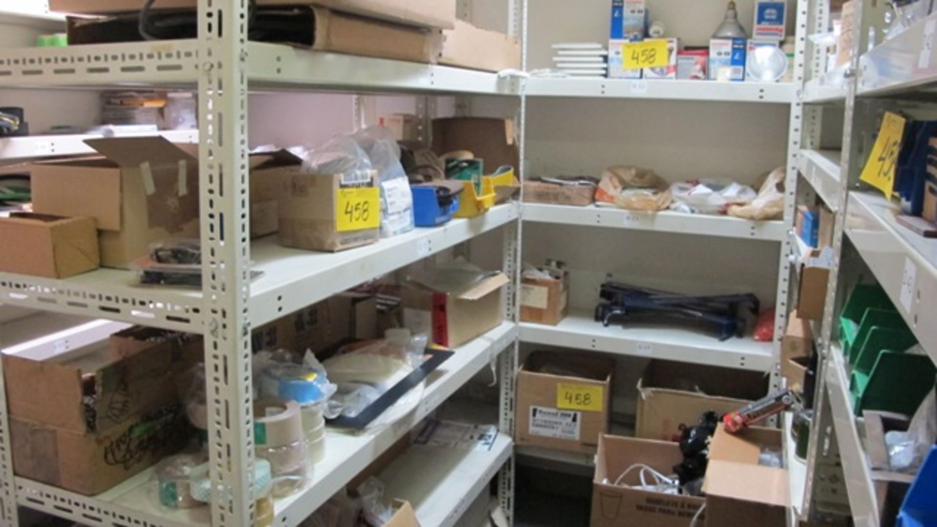 CONTENTS OF 11 SHELVING UNITS (LIGHTS, BELTS, MIXED HARDWARE, ETC) IN PARTS CRIB - Image 3 of 5