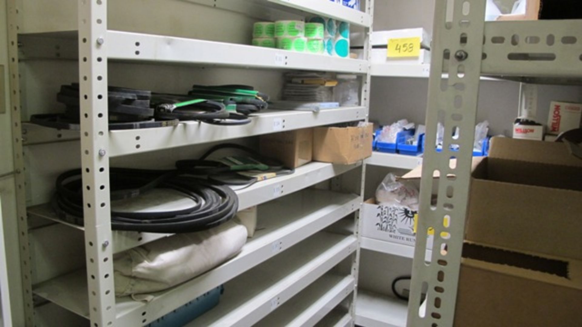 CONTENTS OF 11 SHELVING UNITS (LIGHTS, BELTS, MIXED HARDWARE, ETC) IN PARTS CRIB - Image 4 of 5