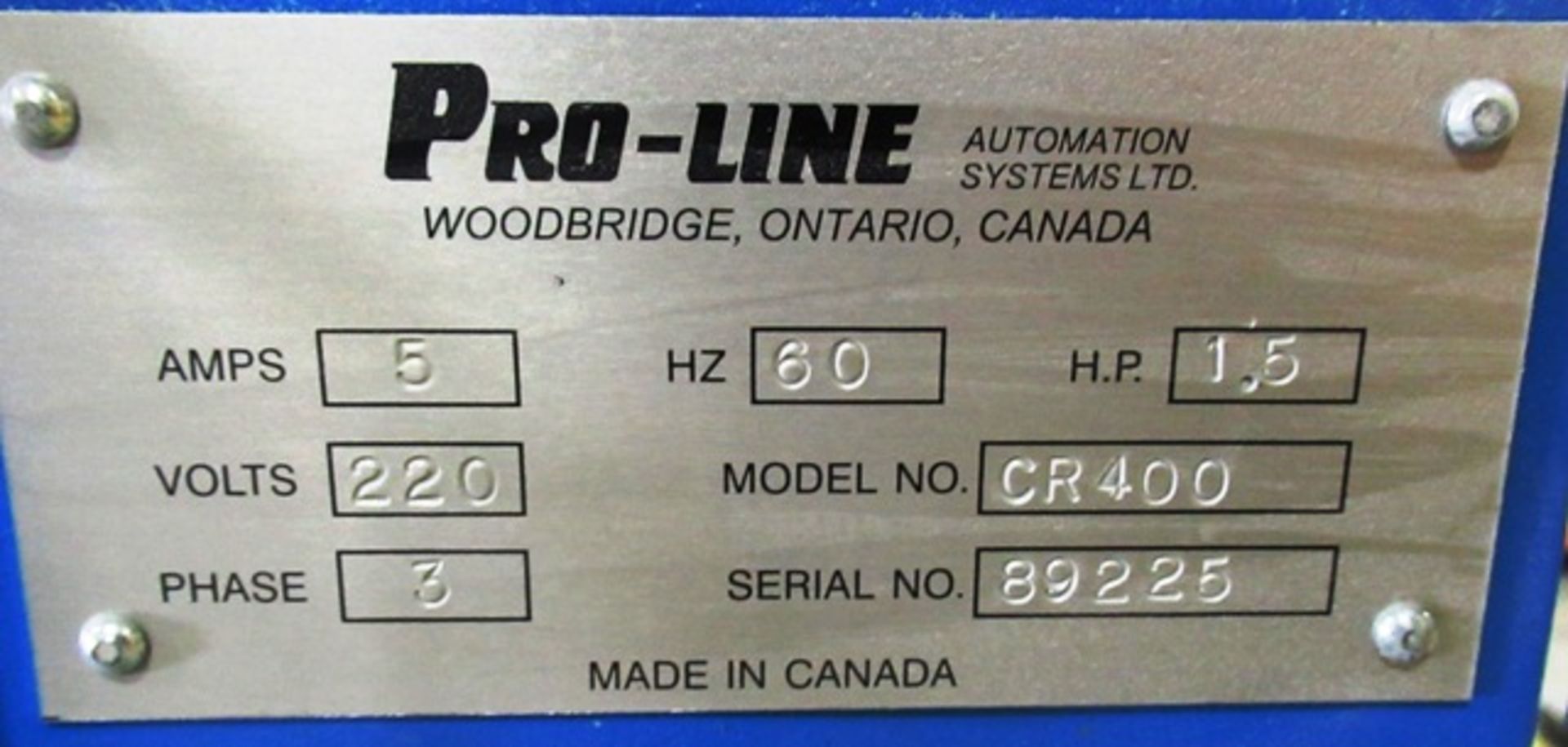 PRO-LINE CR400 SINGLE SPINDLE OVERHEAD ROUTER, S/N 89225 - Image 4 of 4