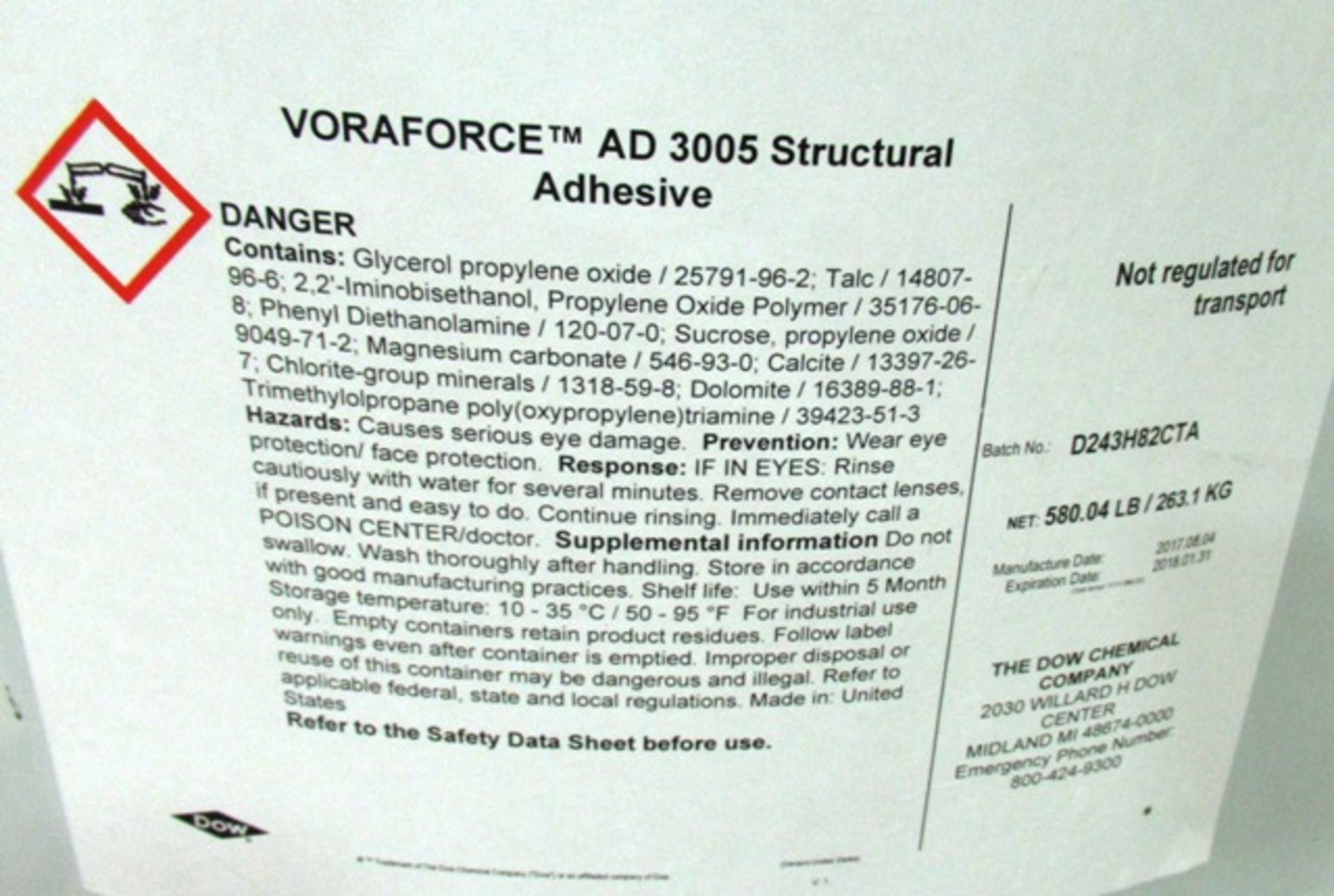 (4) 45 GALLON DRUMS OF VORAFORCE AD3005 STRUCTURAL ADHESIVE - Image 2 of 2