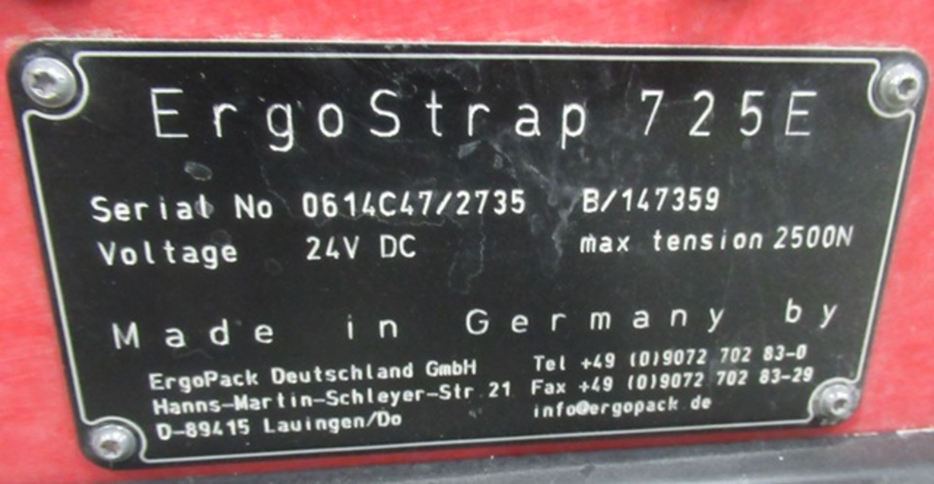 ERGOSTRAP 725E STRAPPING MACHINE C/W OVERHEAD TUBING, S/N 0614C47/2735 - Image 3 of 3