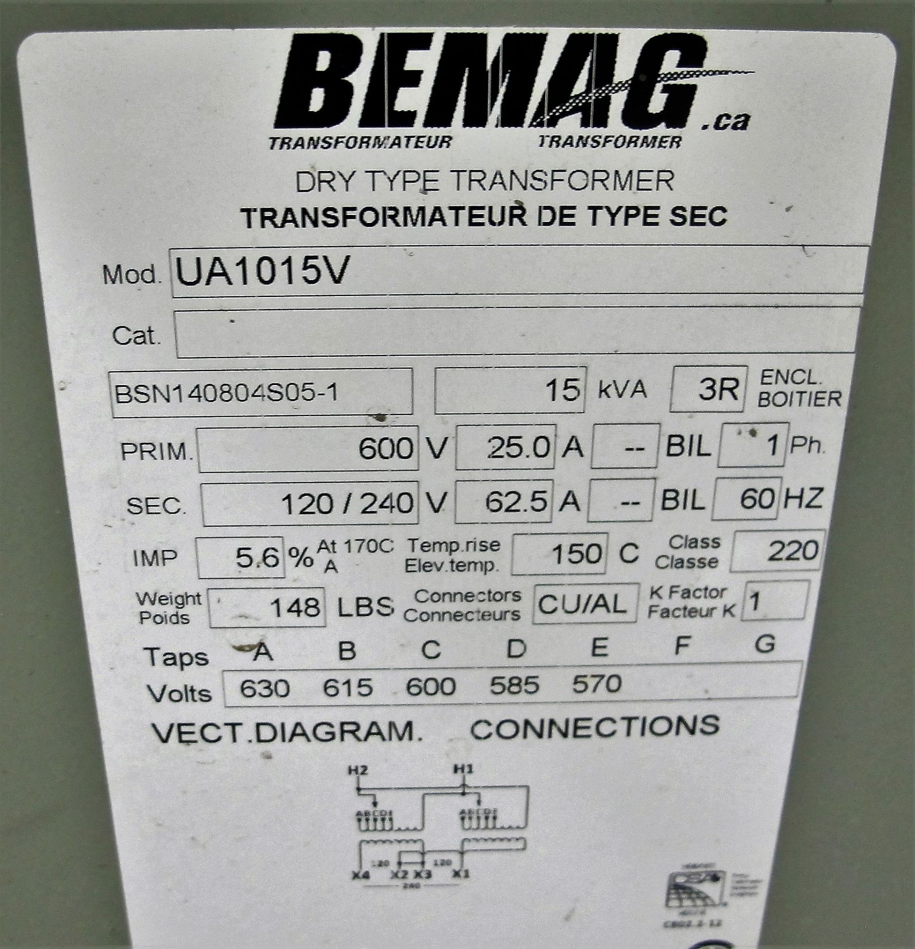 BEMAG 15 KVA TRANSFORMER - Image 2 of 2