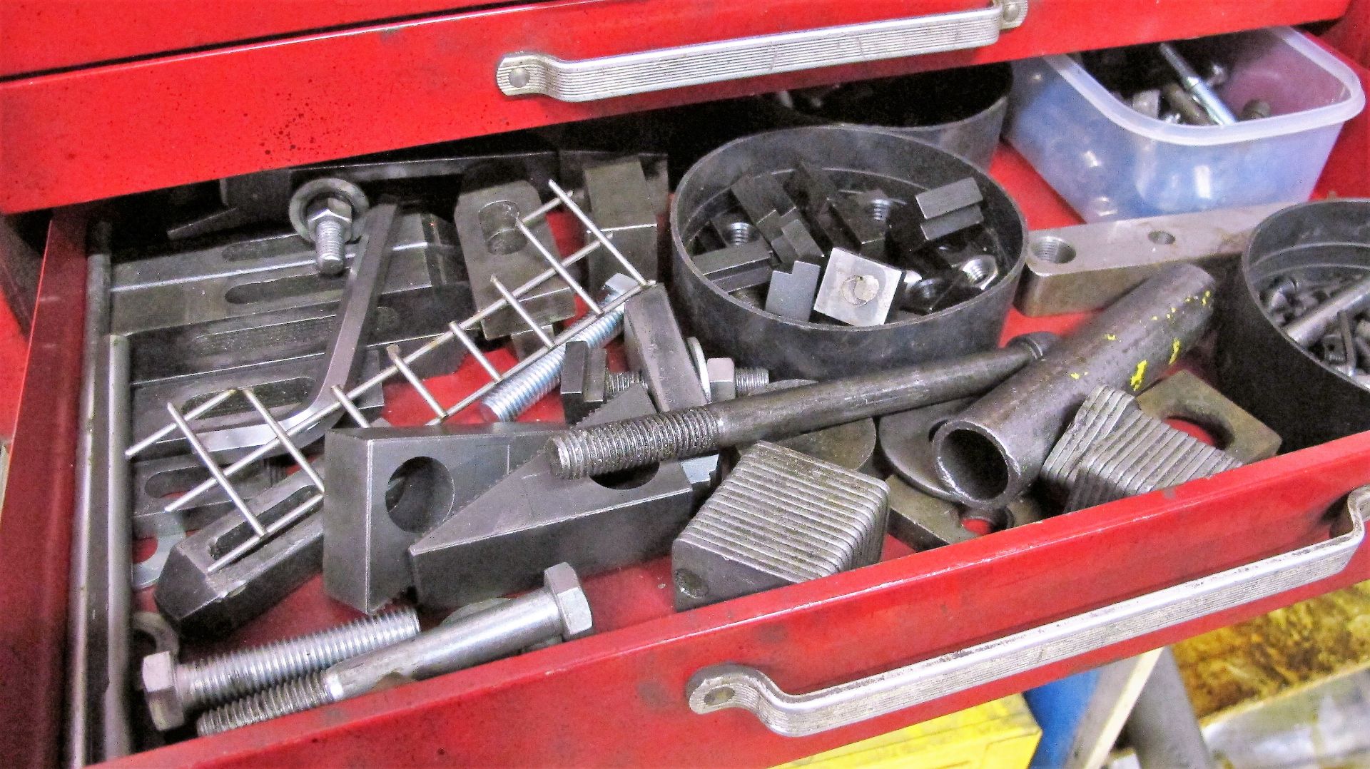 TOOL CHEST W/ CONTENTS INCL. WRENCHES, HOLD DOWNS, HAND TOOLS, METAL TABLE, ETC. - Image 5 of 5