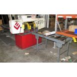 BAXTER 360-SA AUTOMATIC HORIZONTAL BANDSAW, S/N 4093 W/ INFEED & OUTFEED CONVEYORS, AUTO CLAMPING,