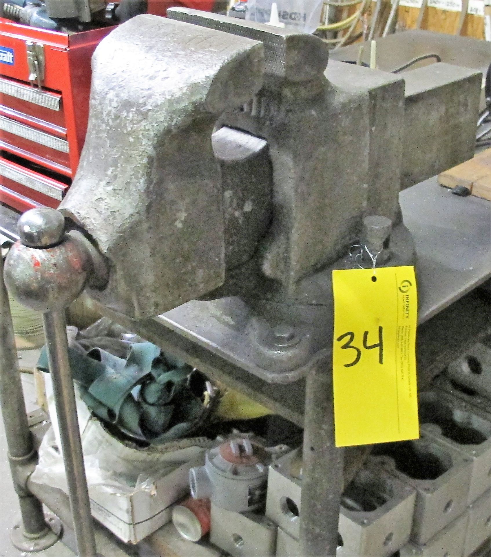 APPROX. 5'L X 3'W X 1/4" THICK STEEL WELDING TABLE W/ 6" MACHINE VISE (NO CONTENTS) - Image 2 of 2