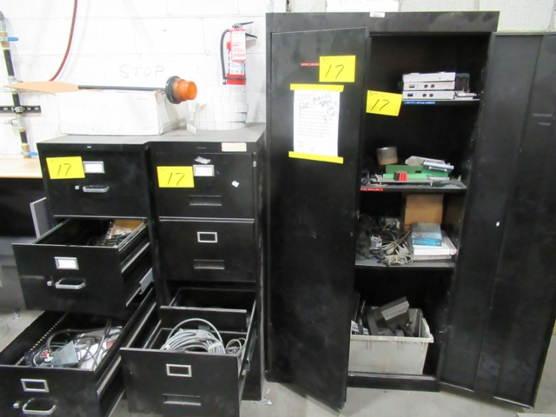 LOT ASST. MAIL ASSEMBLY PARTS ETC W/3-SUPPLY & 4 DR. FILE CABINETS