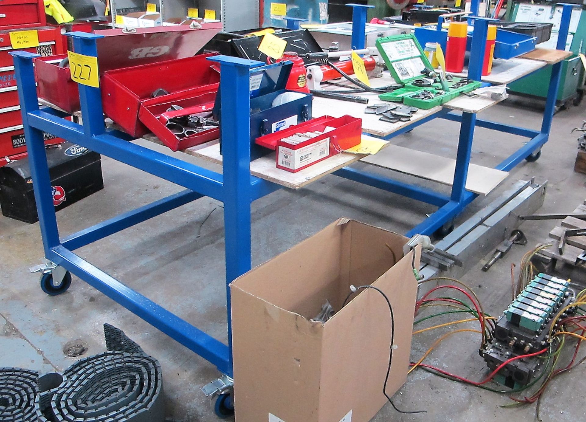 1 - 10' X 5' METAL SHOP TRANSFER CART (NO CONTENTS)