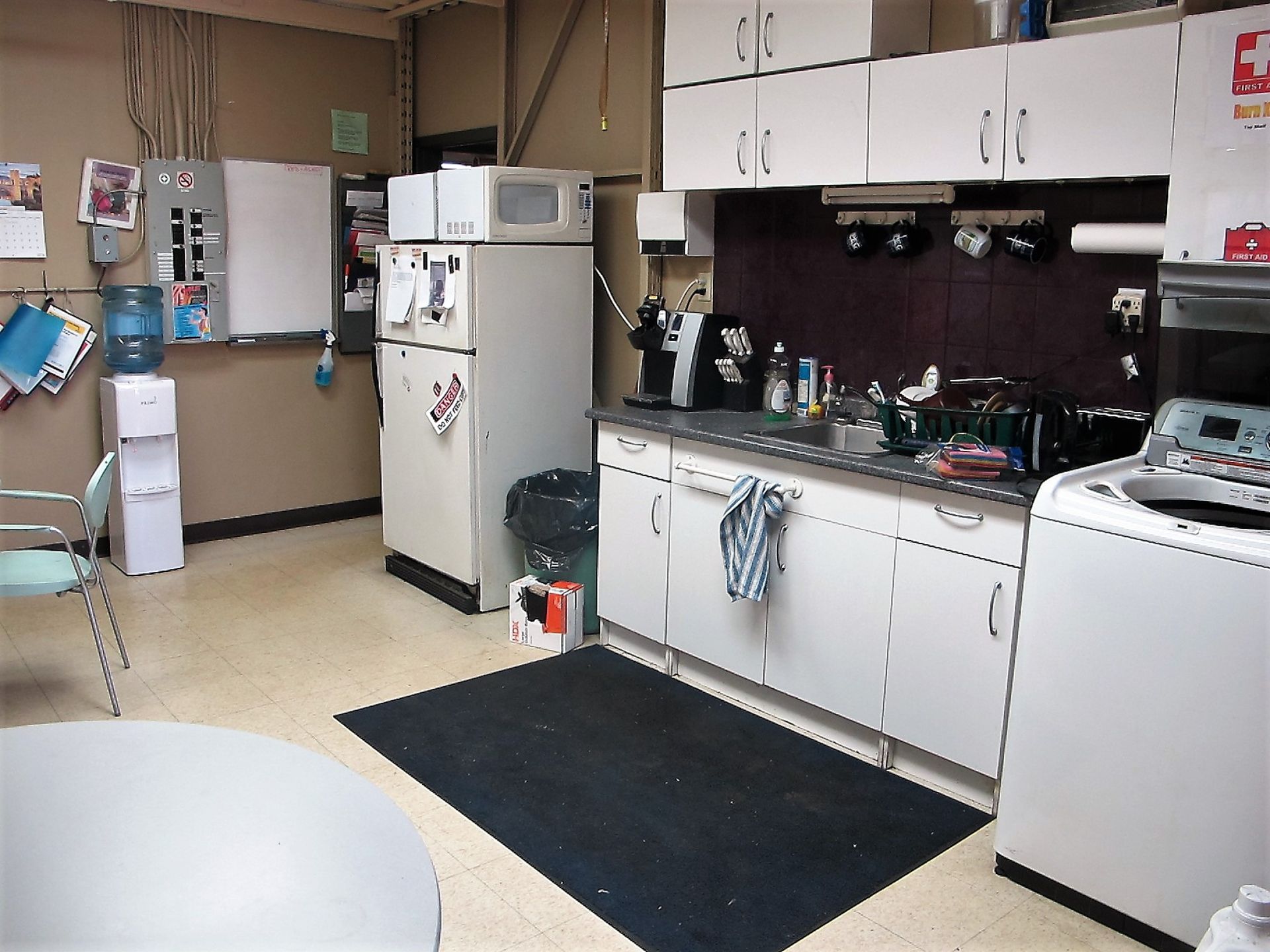 CONTENTS OF KITCHEN INCL FRIDGE, MICROWAVE WASH, DRYER, 2 TABLES AND CHAIRS (NO COFFEE MACHINE) - Image 2 of 2