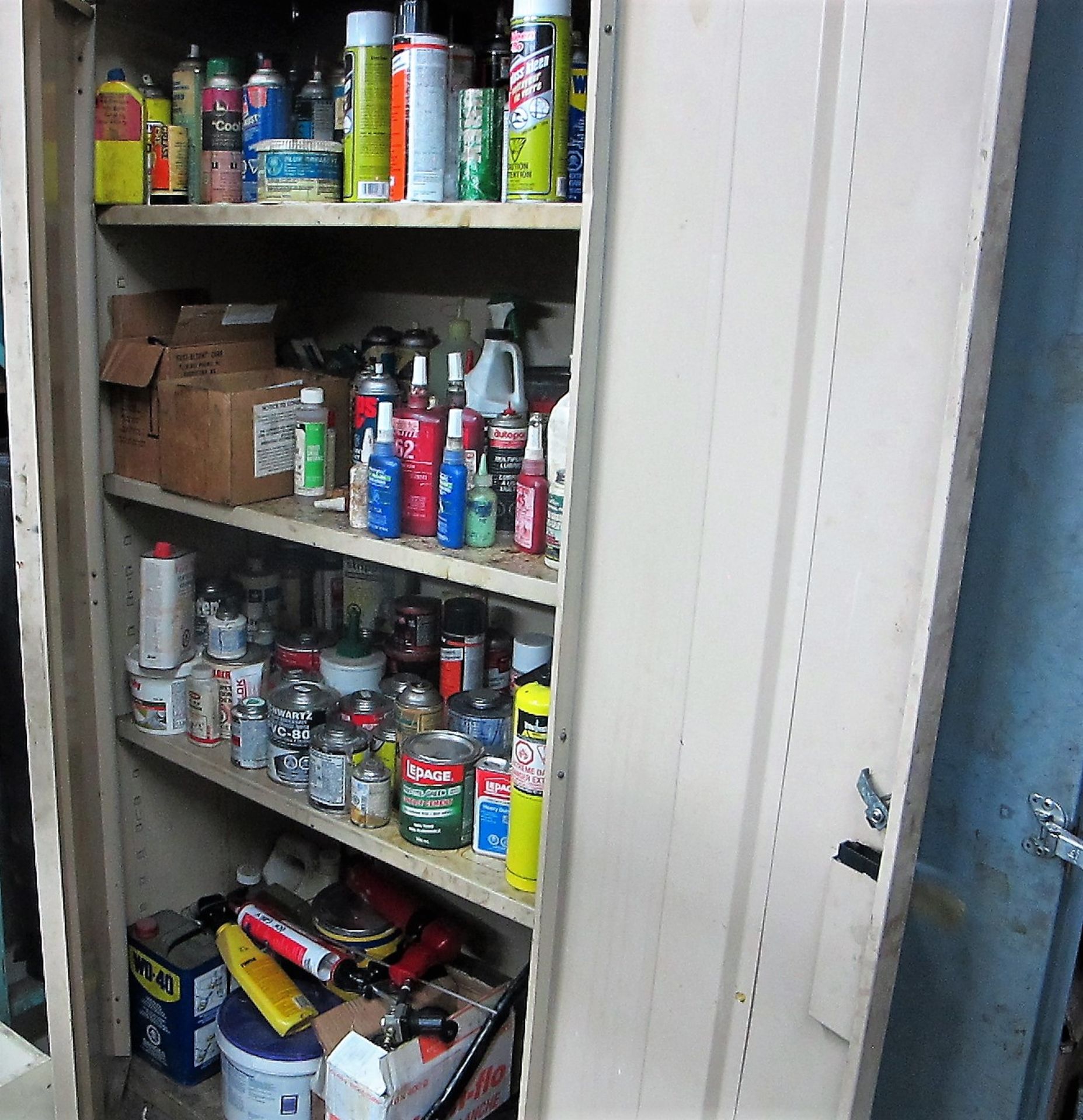 2-2 DOOR METAL CABINETS W/HARDWARE AND CLEANING SUPPLIES - Image 2 of 3