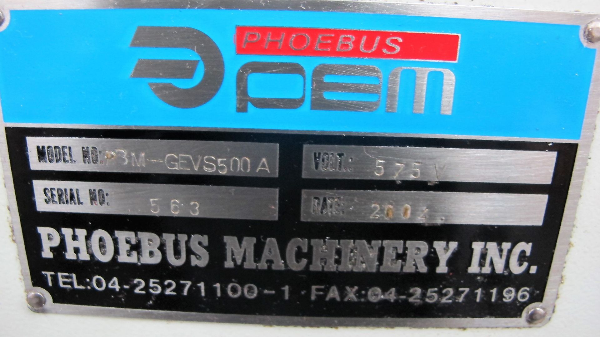 2004 PHOEBUS MACHINERY, MOD P3M GEVS 500A VERTICAL/HORIZONTAL MILLING MACHINE - Image 5 of 7