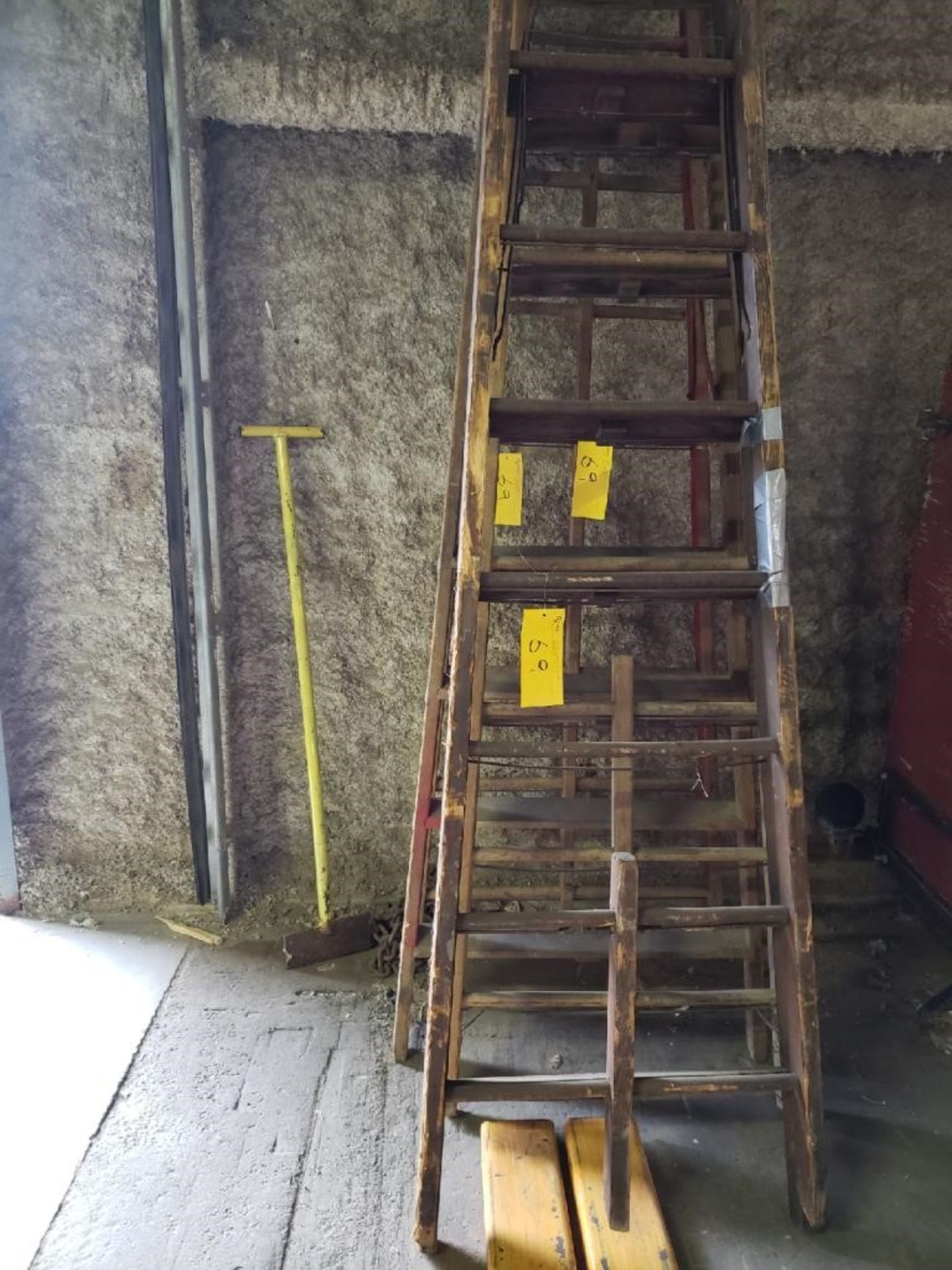 LOT OF (3) 11' AND 12' WOODEN LADDERS