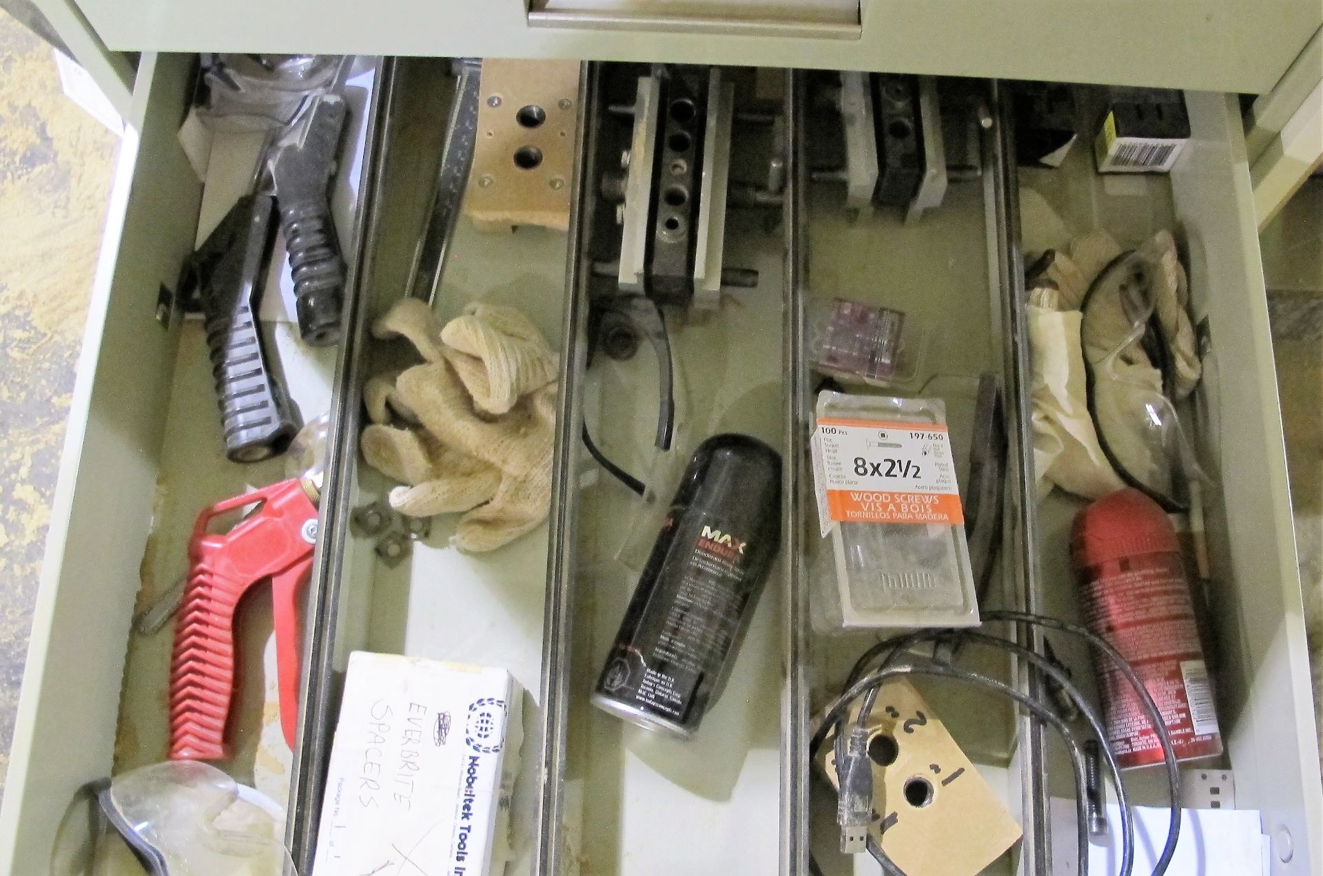 LOT OF ASST. WORKBENCHES, METAL STORAGE CABINETS W/ CONTENTS, CUTTERS, PORTABLE LIGHT, ETC. - Image 6 of 9