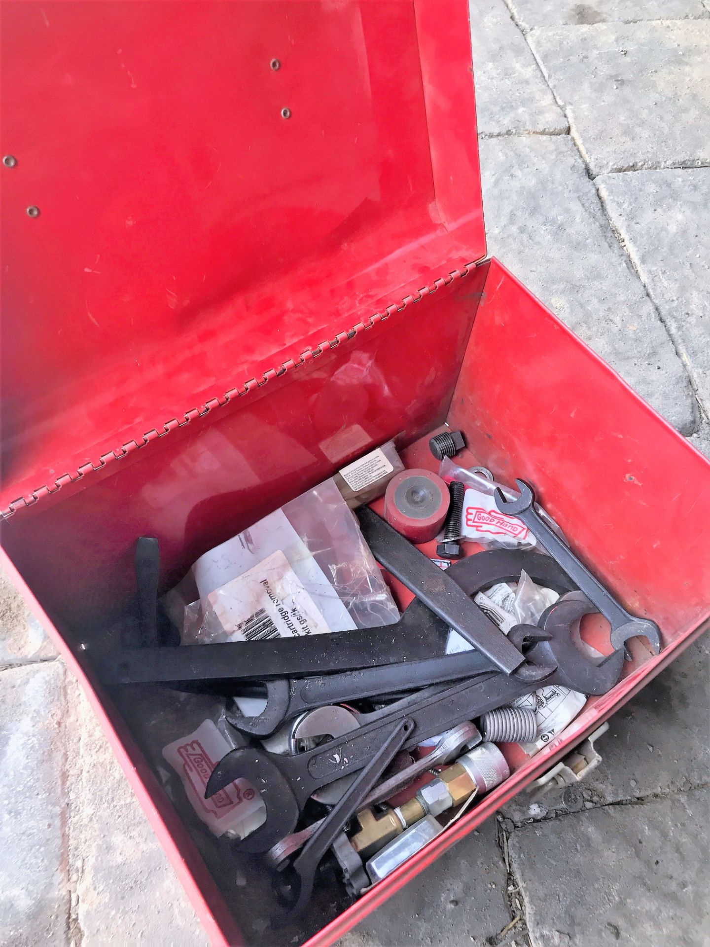 TOOLBOX W/ CONTENTS INCLUDING WRENCHES, SUPPLIES, ETC. - Image 2 of 2