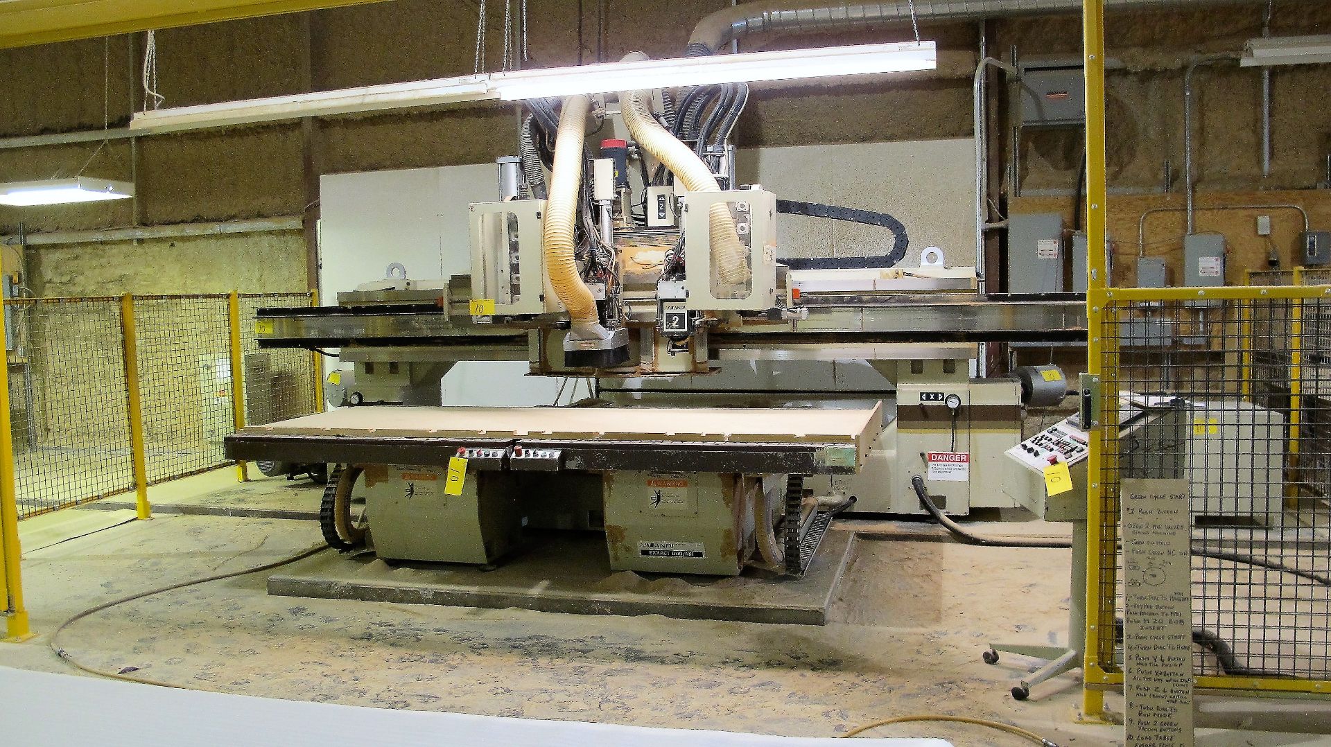 ANDERSON EXXACT DUO/MH CNC ROUTER, S/N 01-8820, 63" X 128" TABLE, FANUC SERIES 18M CONTROL, (2) HEAD