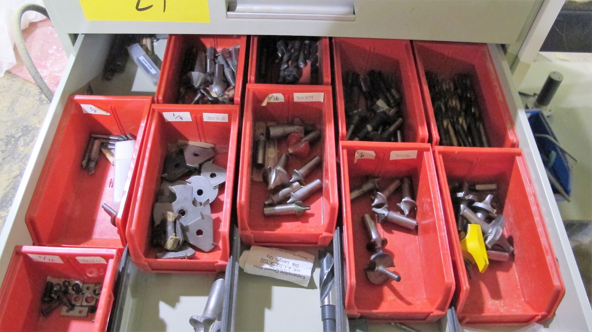 LOT OF ASST. WORKBENCHES, METAL STORAGE CABINETS W/ CONTENTS, CUTTERS, PORTABLE LIGHT, ETC. - Image 5 of 9