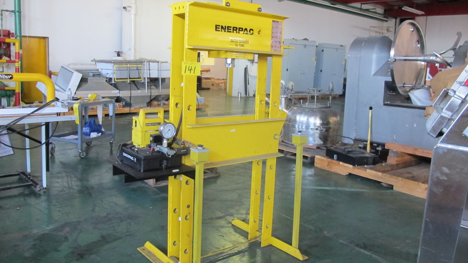 ENERPAC 50 TON CAP HYDRAULIC SHOP PRESS WITH ENERPAC POWER PACK AND FOOT PEDAL