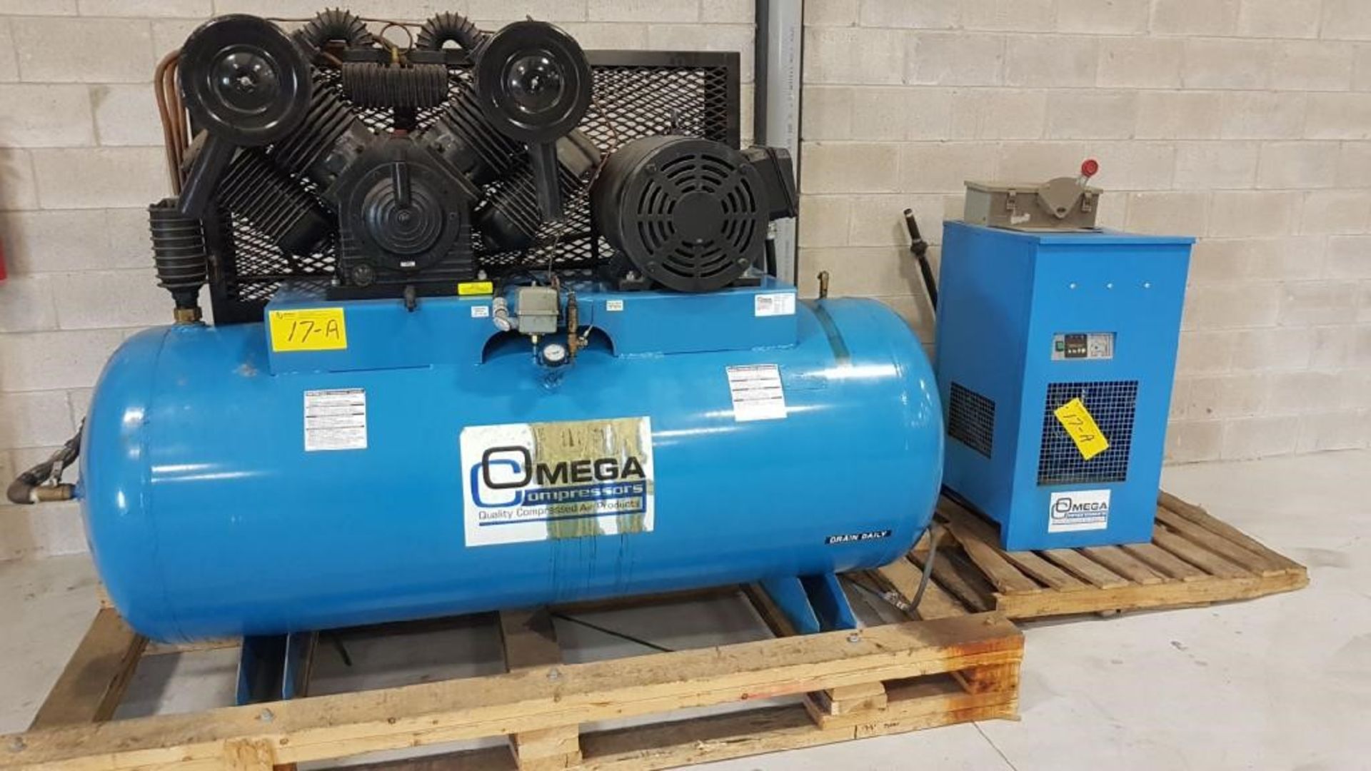 2008 OMEGA TK-250240-05M AIR COMPRESSOR, 25HP, S/N OC-3587 W/ AIR DRYER