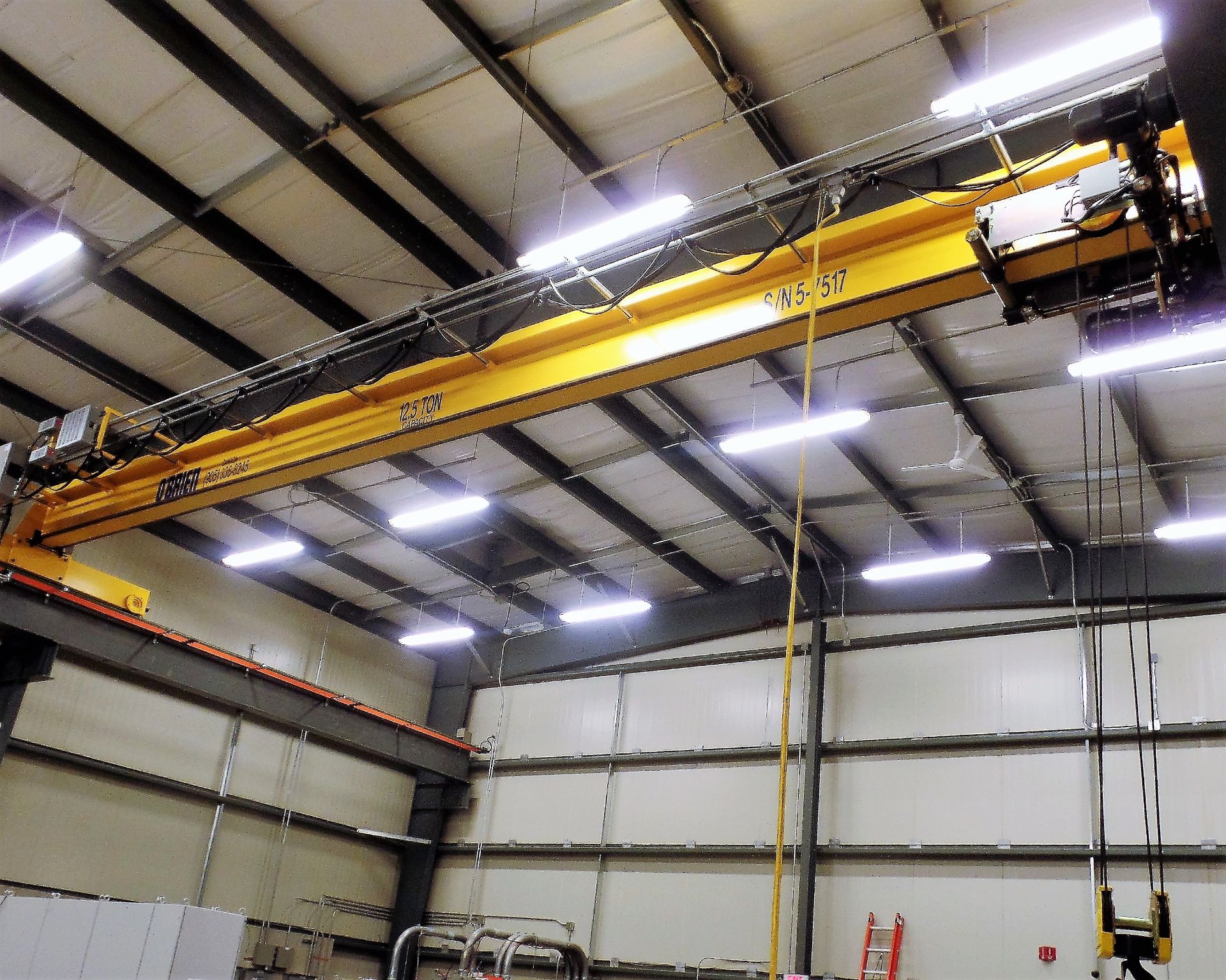 O'BRIEN 40' X 12.5 TON CAP BRIDGE CRANE, STREET 12.5 TON CAP HOIST, PENDANT CONTROL, S/N 57517 (