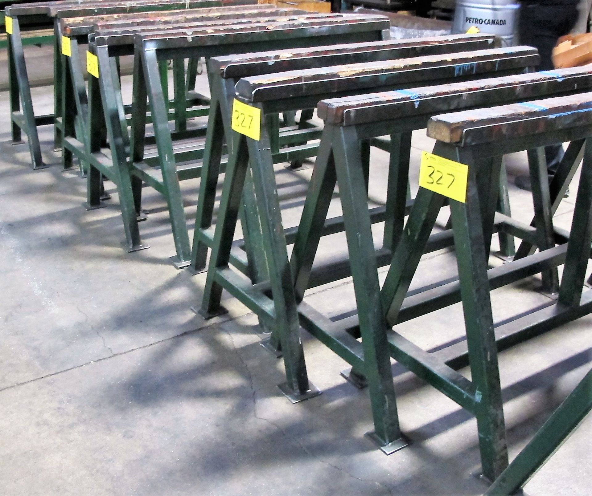 LOT OF (10) METAL/WOOD SAWHORSES