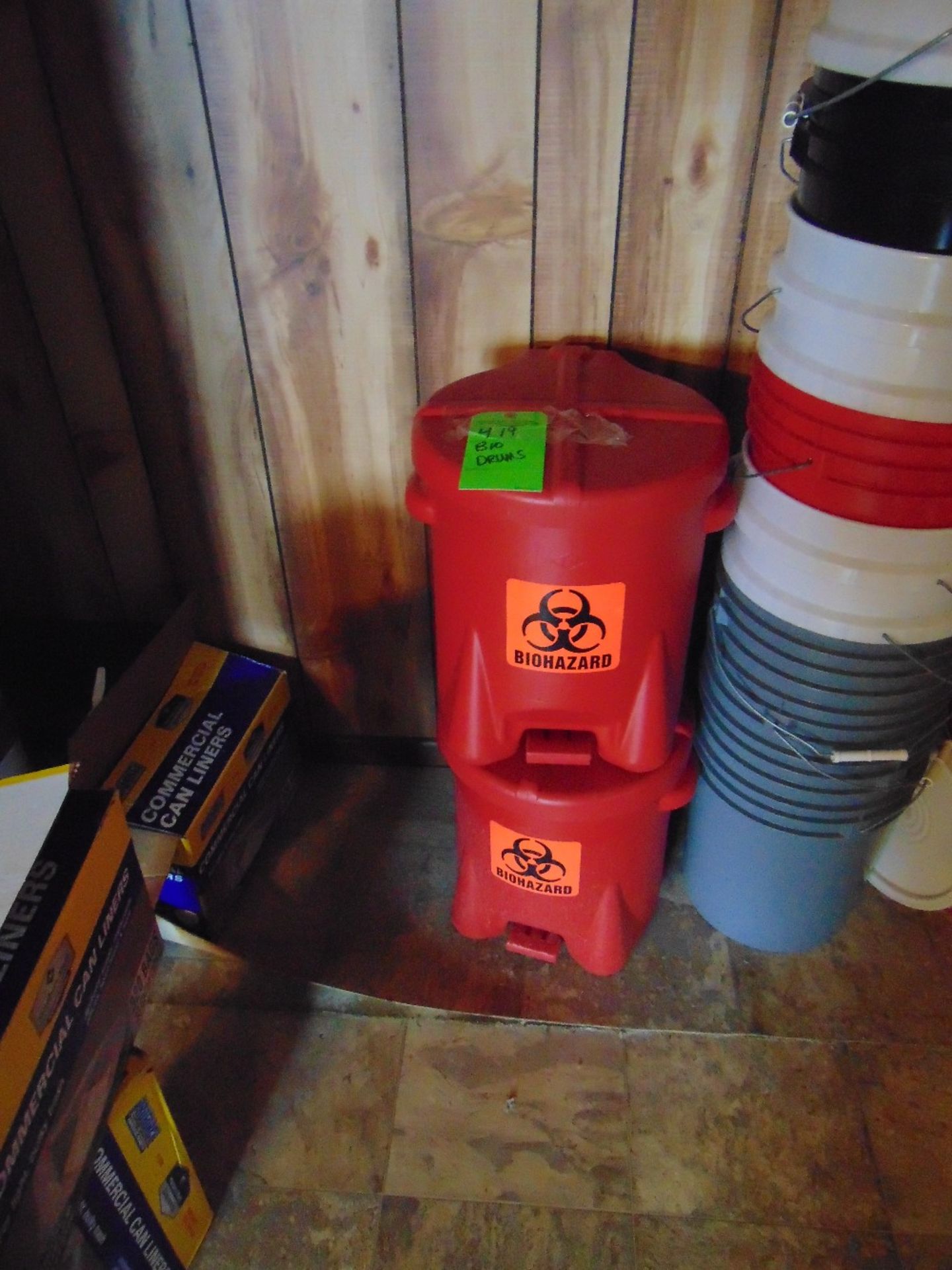 Lot of 2 Biohazard Waste Drums with foot Activated Lid