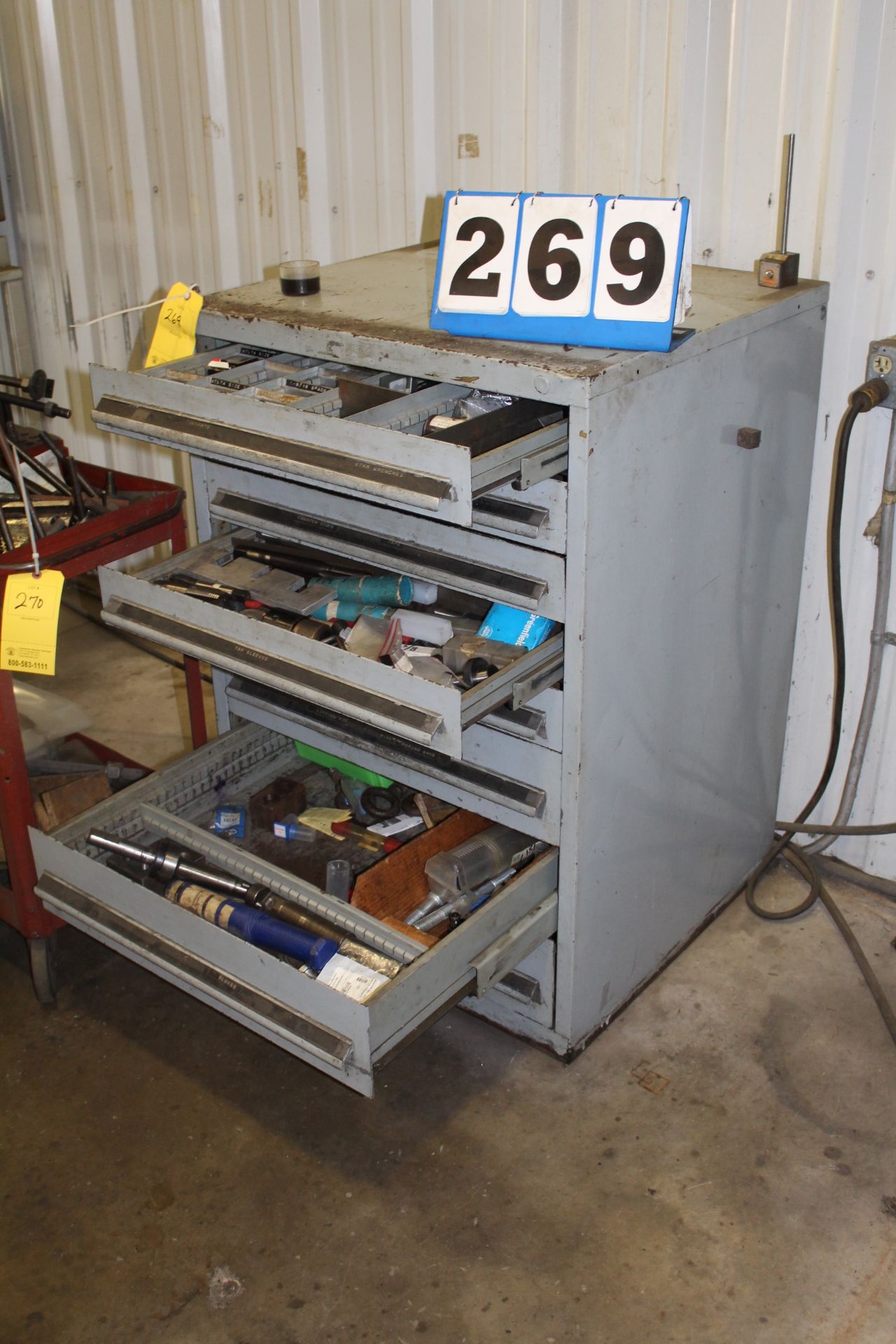 8 DRAWER TOOL CABINETS W/ CONT: INSERTS, DRILL BITS, COLLETS, TAPS, REAMERS, HOLDOWN PARTS
