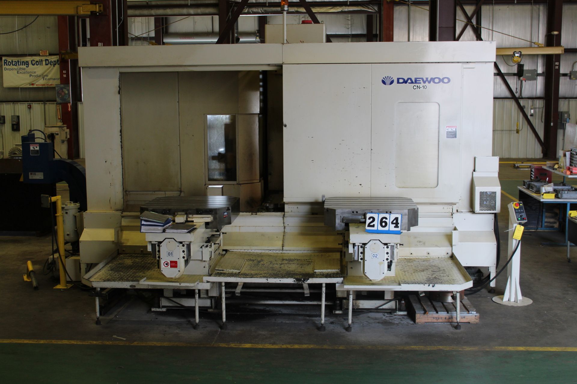 DAEWOO ACE H100 CNC HORIZONTAL MACHINING CENTER, W/ FANUC 16M CTRL, MFG:2002, (2) 39-1/2" X 39-1/