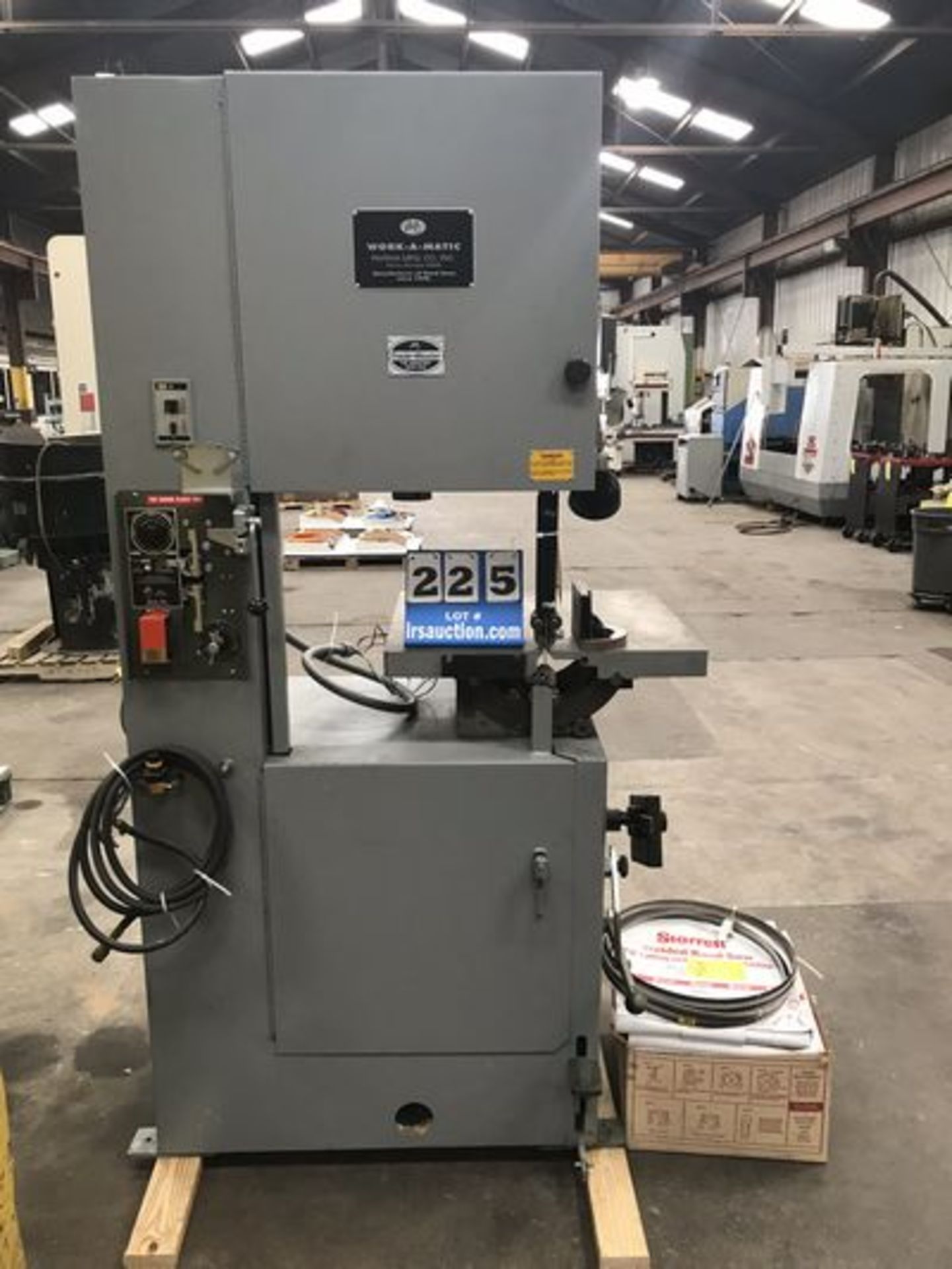 WORK-A-MATIC VERTICAL BAND SAW, BLADE SIZE: 12’6”, APPROX 24” x 24” TABLE, W/ GROB WELDER &