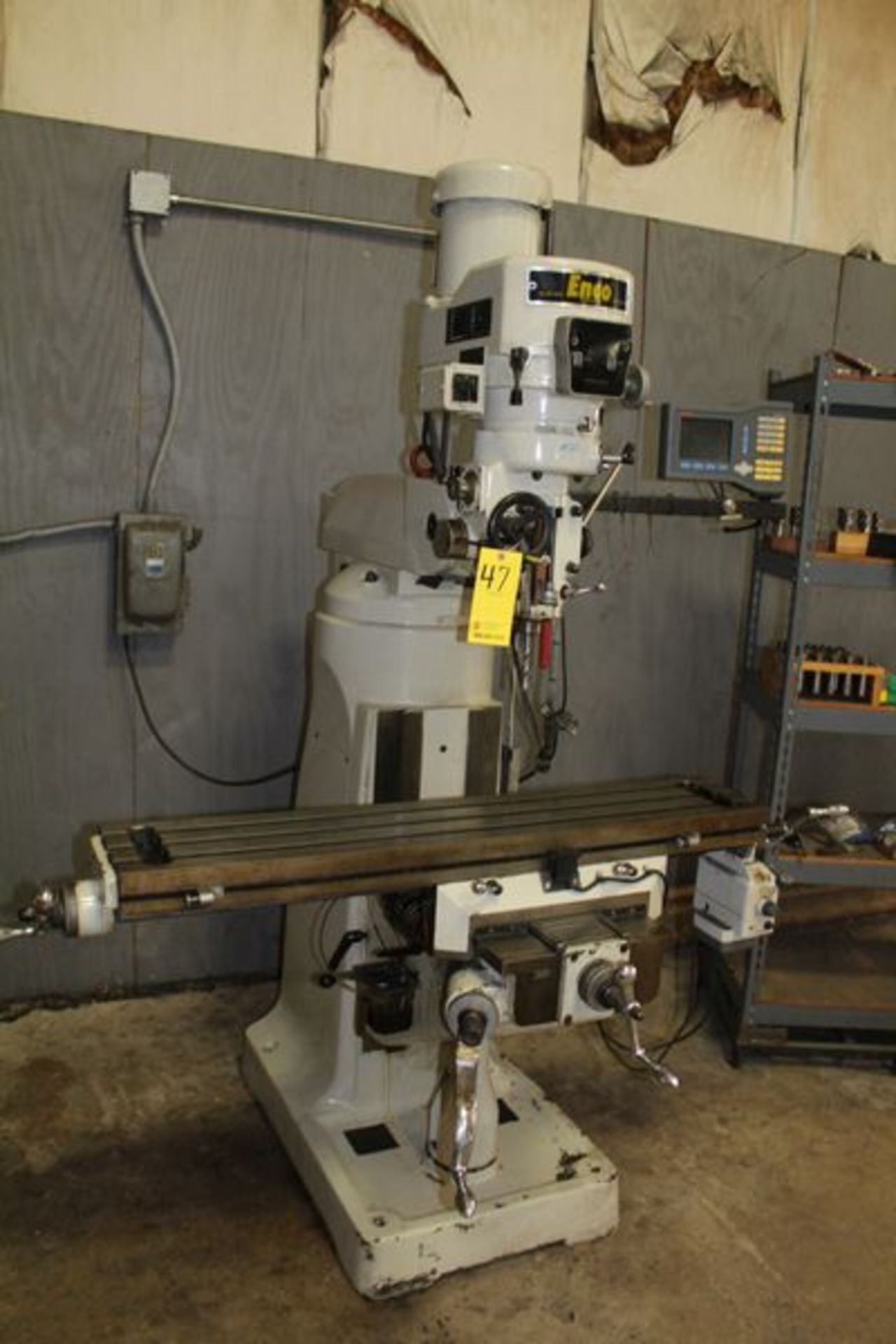 ENCO VERTICAL TURRET MILL, MDL:X66373, W/ POWERFED, 3 AXIS DRO, QUILL FEED, VARIABLE SPEED, 9" X 49"