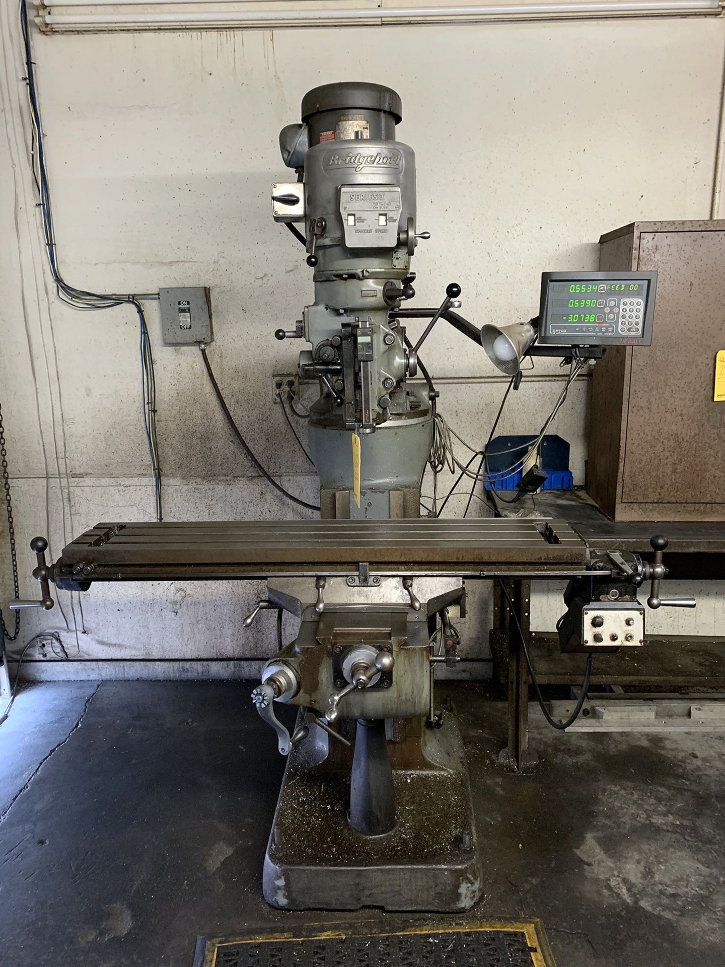 9" x 49" Bridgeport Series I Vertical Milling Machine, 9” x 49” table, 2 hp spindle motor, Newall