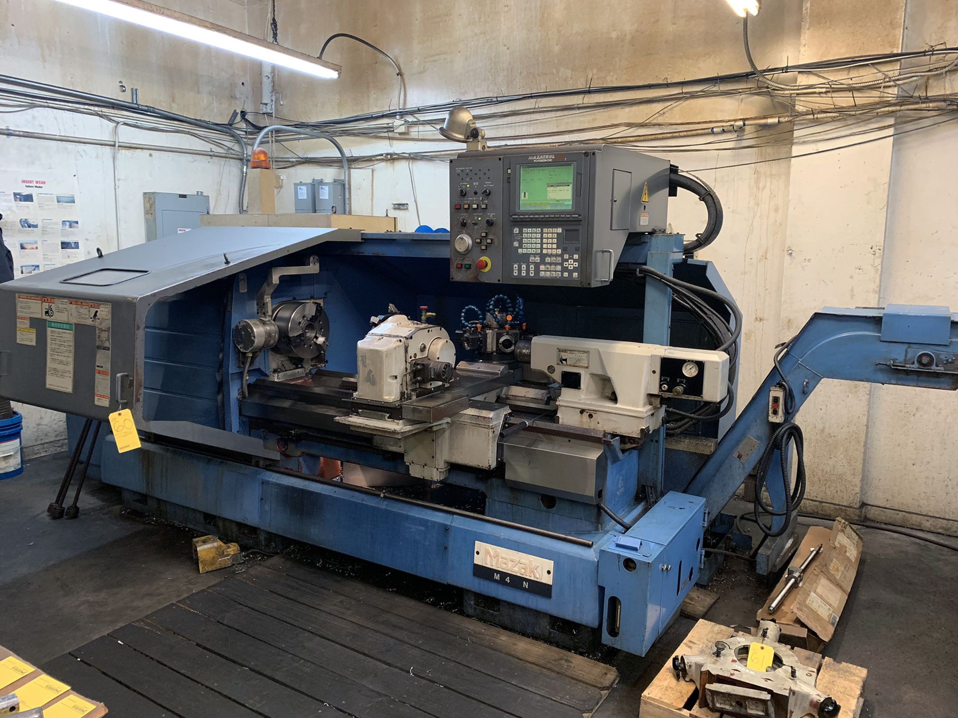 Mazak M4 CNC Lathe, new 1999, 22” swing over bed, 11” over cross slide, 48” centers, 12” hyd. 3-