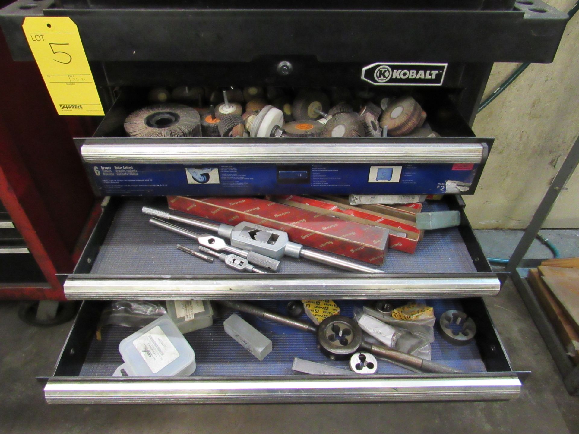 Kobalt 6 drawer tool chest on heavy duty casters with 3 drawer cabinet on top, inc. contents - Image 4 of 4