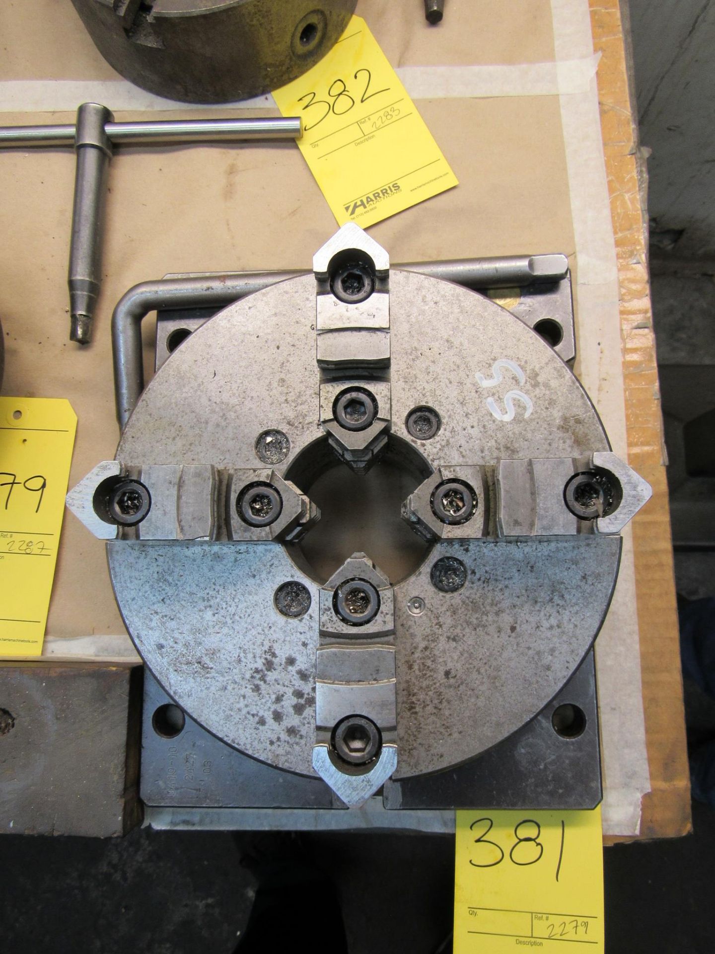 10" BISON 4-JAW CHUCK, 3" THRU HOLE, FIXED TO 3/4" BISON PLATE 9419-10