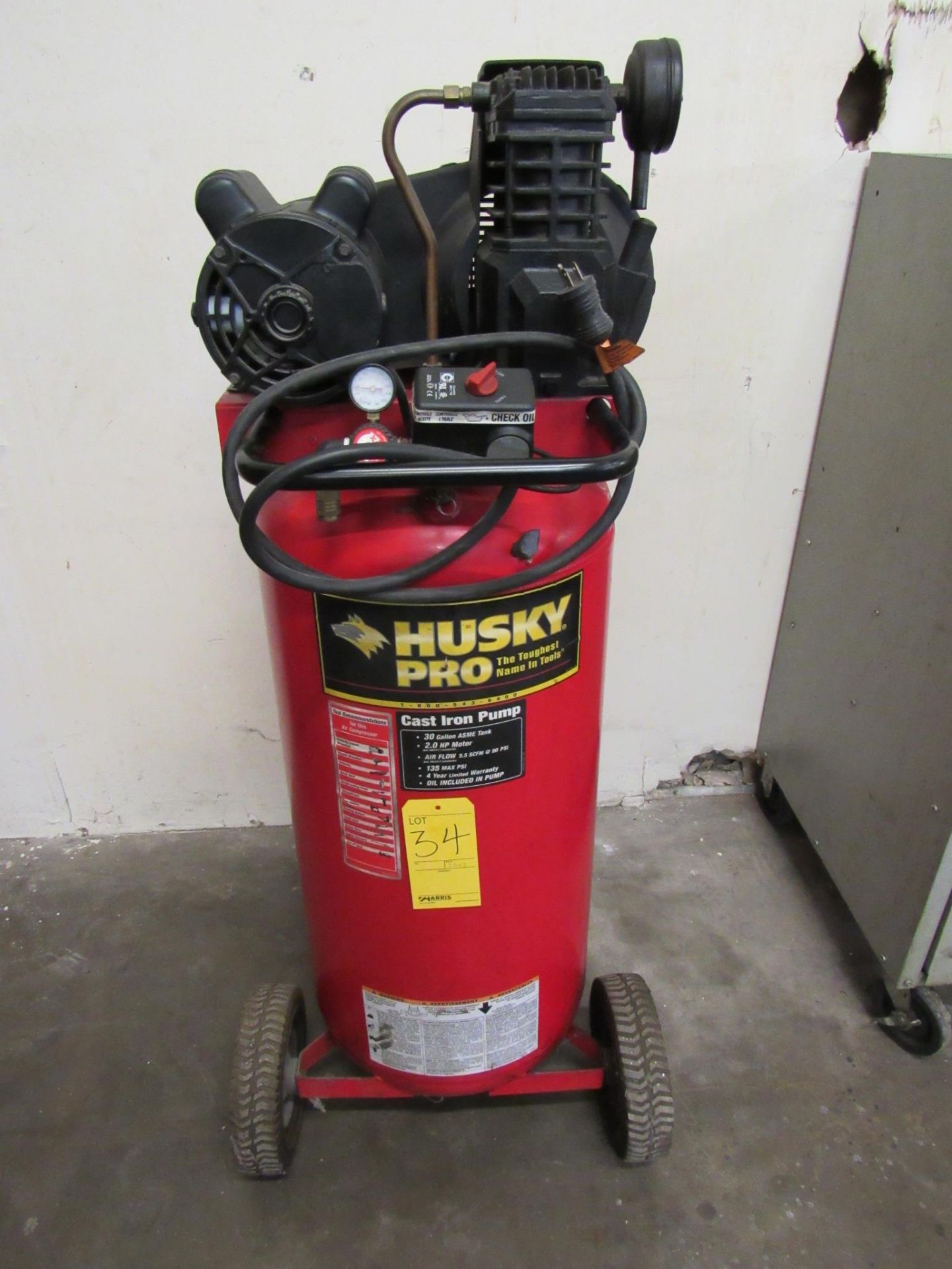 Husky Pro Model VT6315055AJ (AGMO5) Air Compressor, new 2011, 30 gal., 135 psi, 2 hp, S/N L5/16/