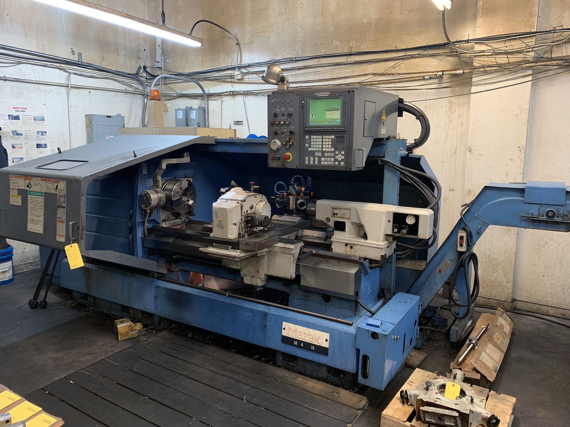 Mazak M4 CNC Lathe, new 1999, 22” swing over bed, 11” over cross slide, 48” centers, 12” hyd. 3- - Image 2 of 20