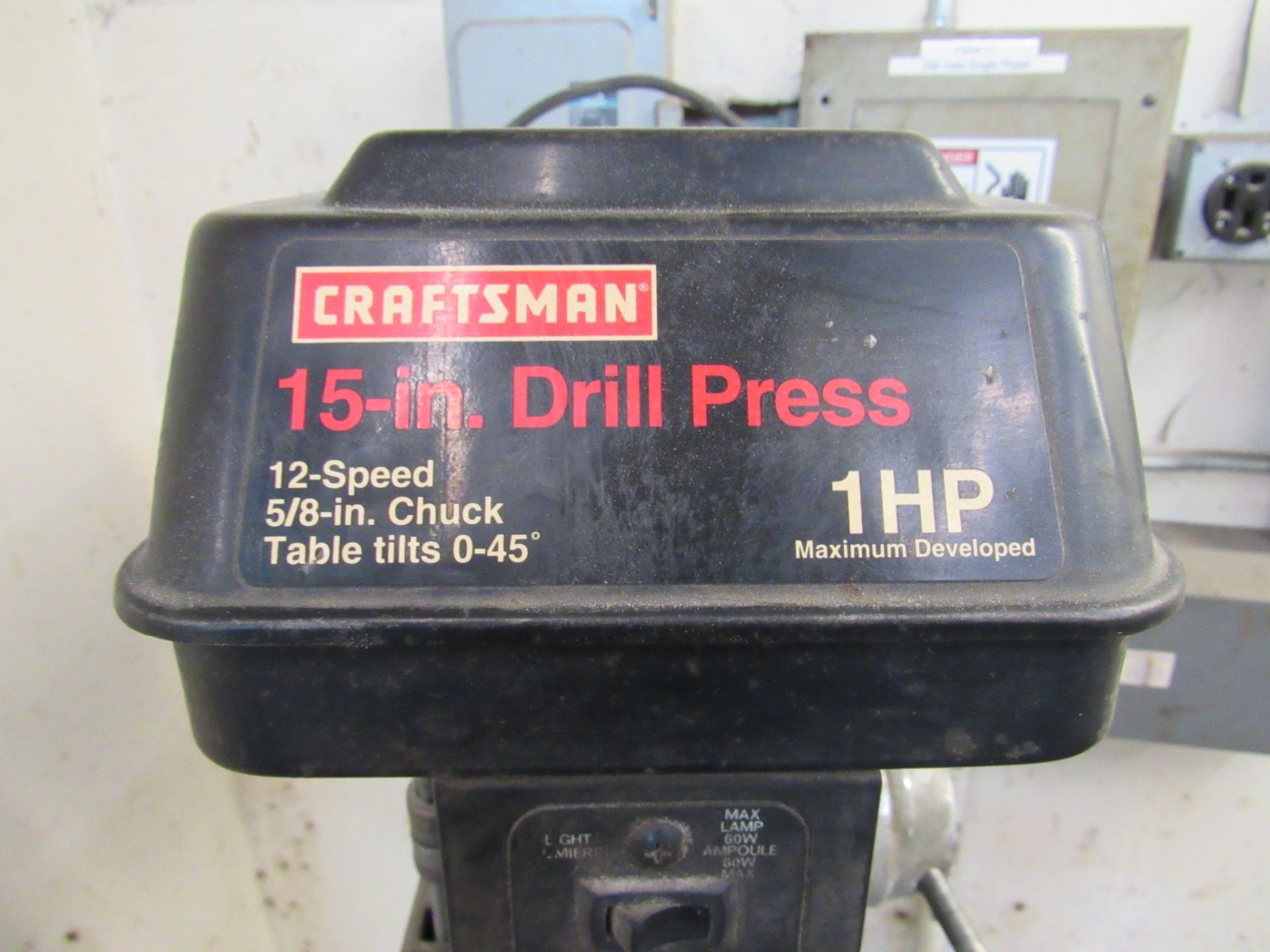15" Craftsman Drill Press, 12 speed, 5/8" chuck, table tilt 0 - 45 degrees, 1 HP - Image 2 of 3