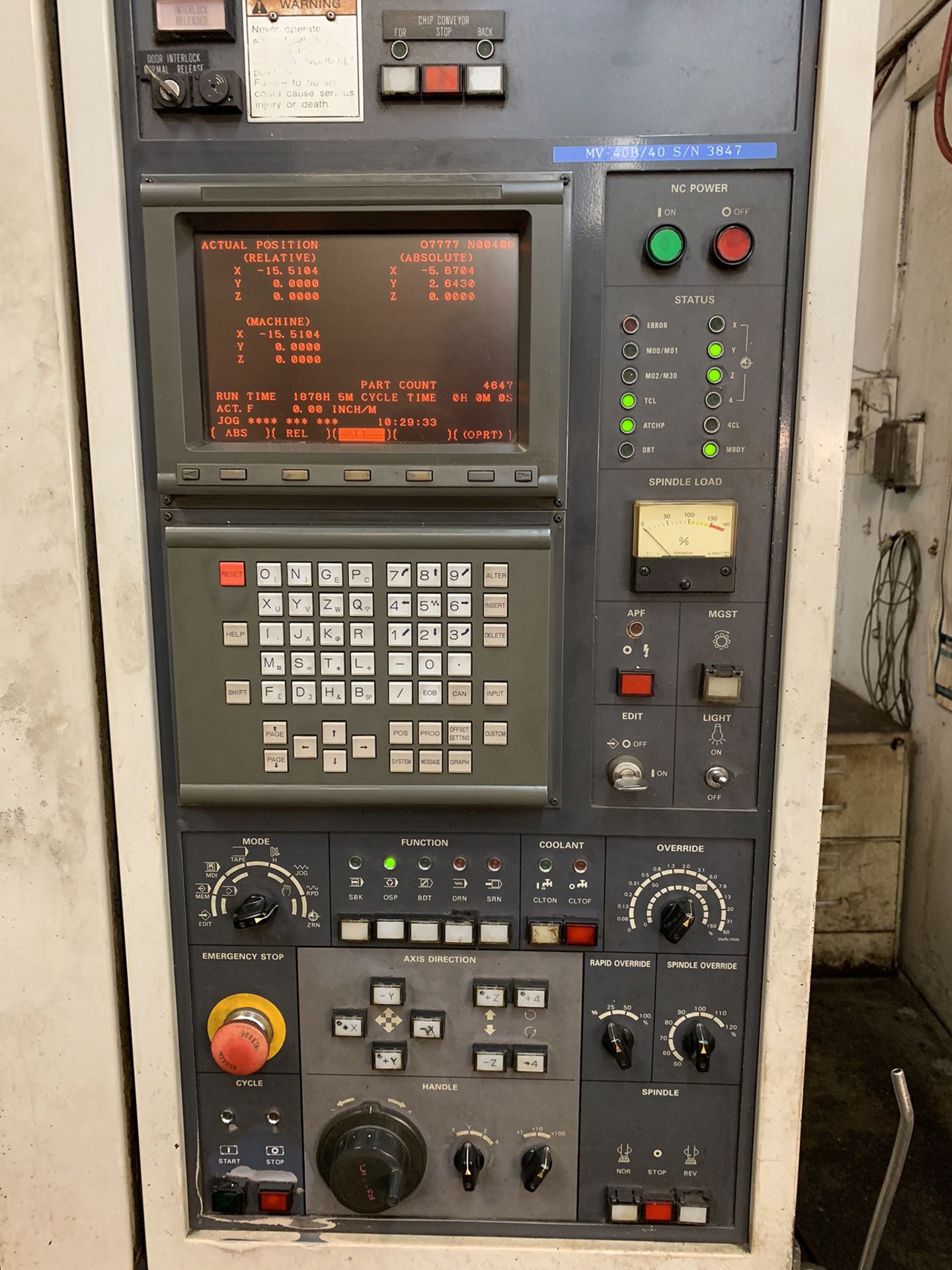 Mori Seiki MV-40/40 CNC Vertical Machining Center, new 1996, 30” X trvl, 16.5” Y trvl, 22” Z trvl, - Image 4 of 17