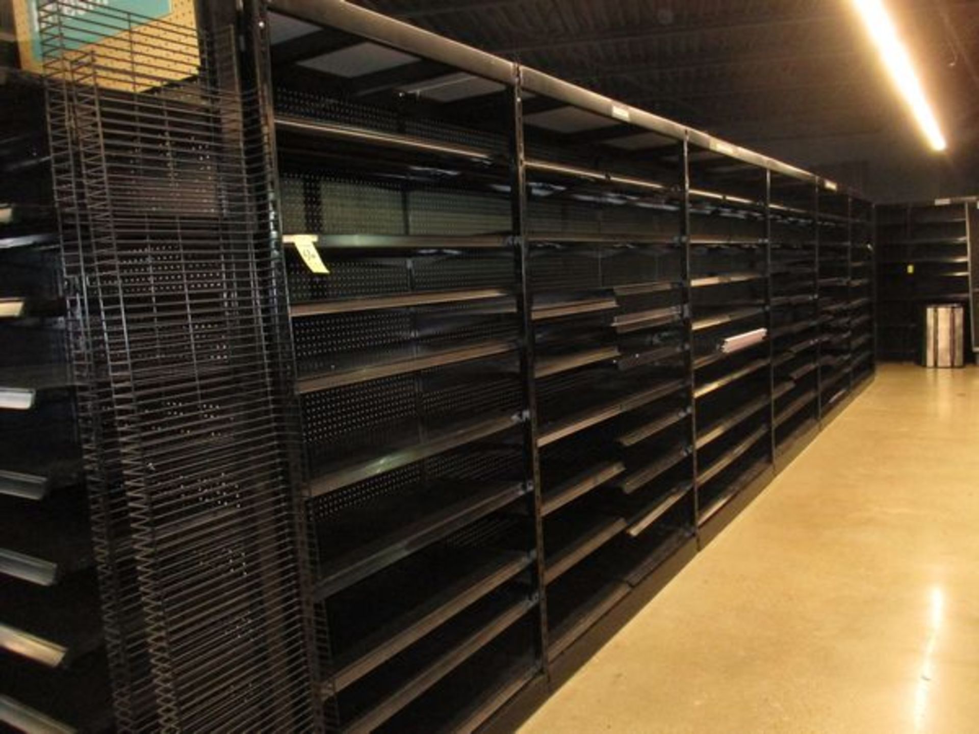 LOT (12) Sections of Lozier Black Shelving w/Approx. (200) 18.5" x 48" Shelves, (20) 18.5 x 30"